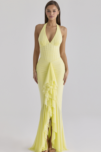 Mesh Corset Frill Maxi Dress