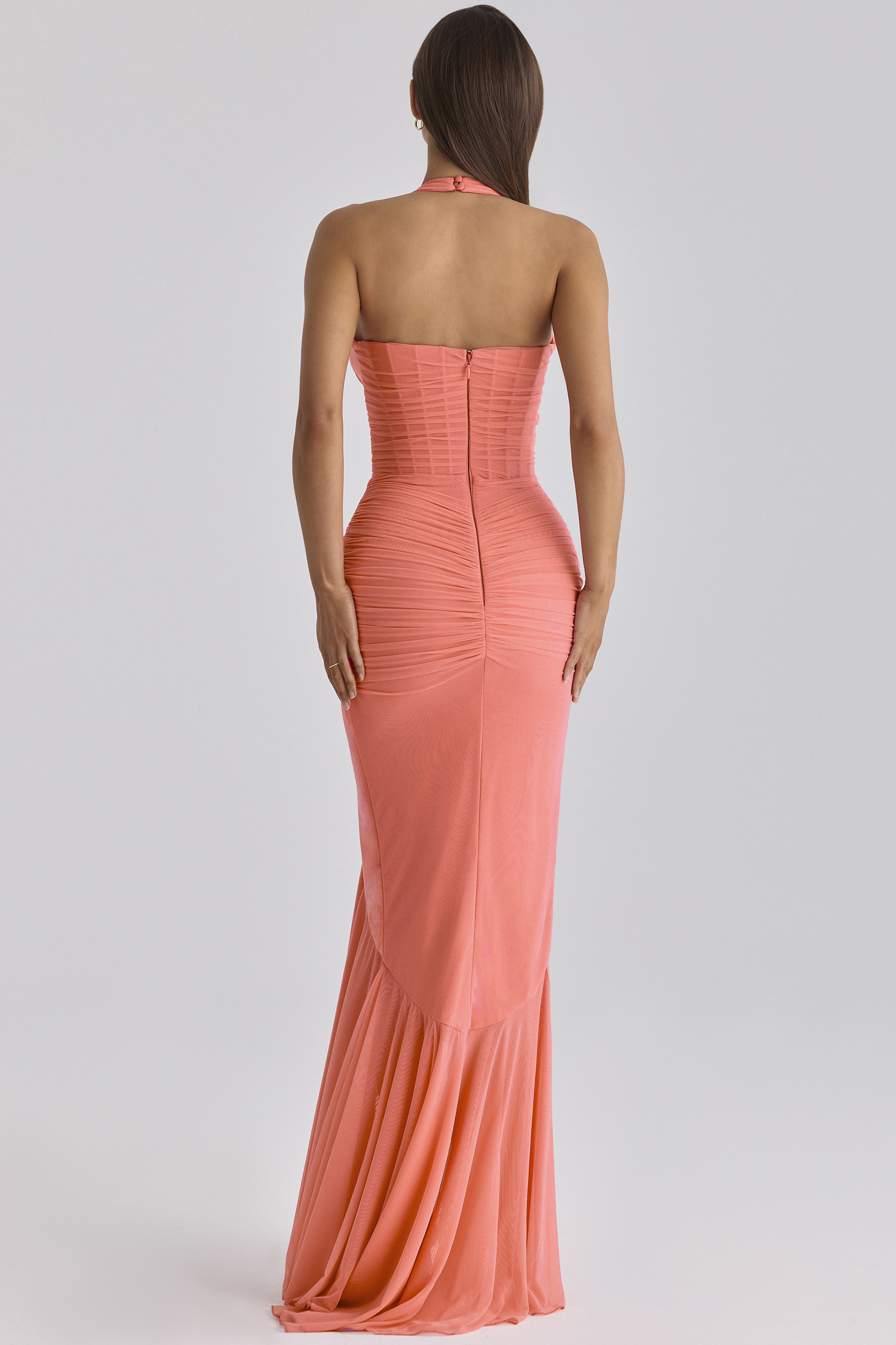 Mesh Corset Frill Maxi Dress
