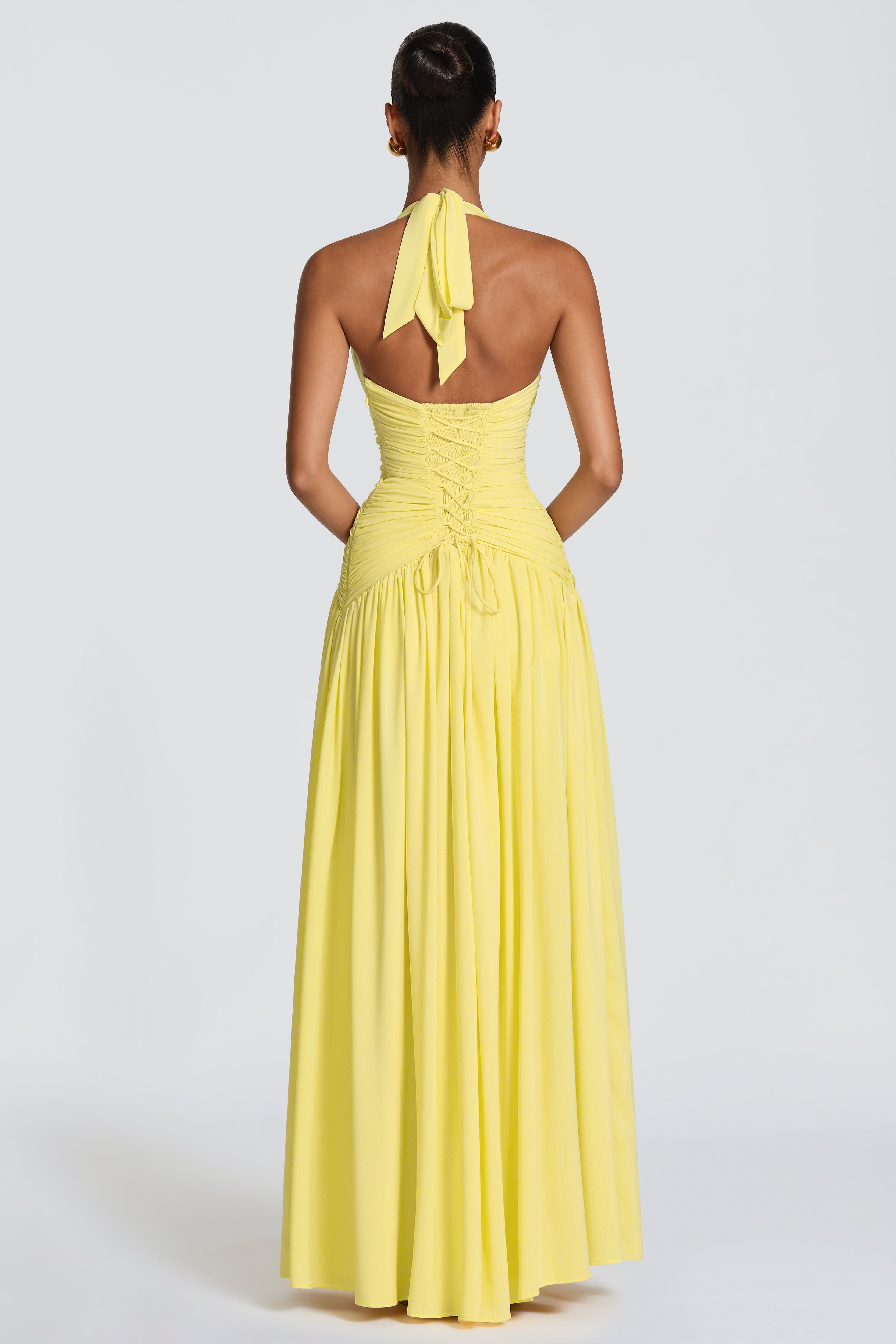 Chiffon Halter Neck Slit Maxi Dress