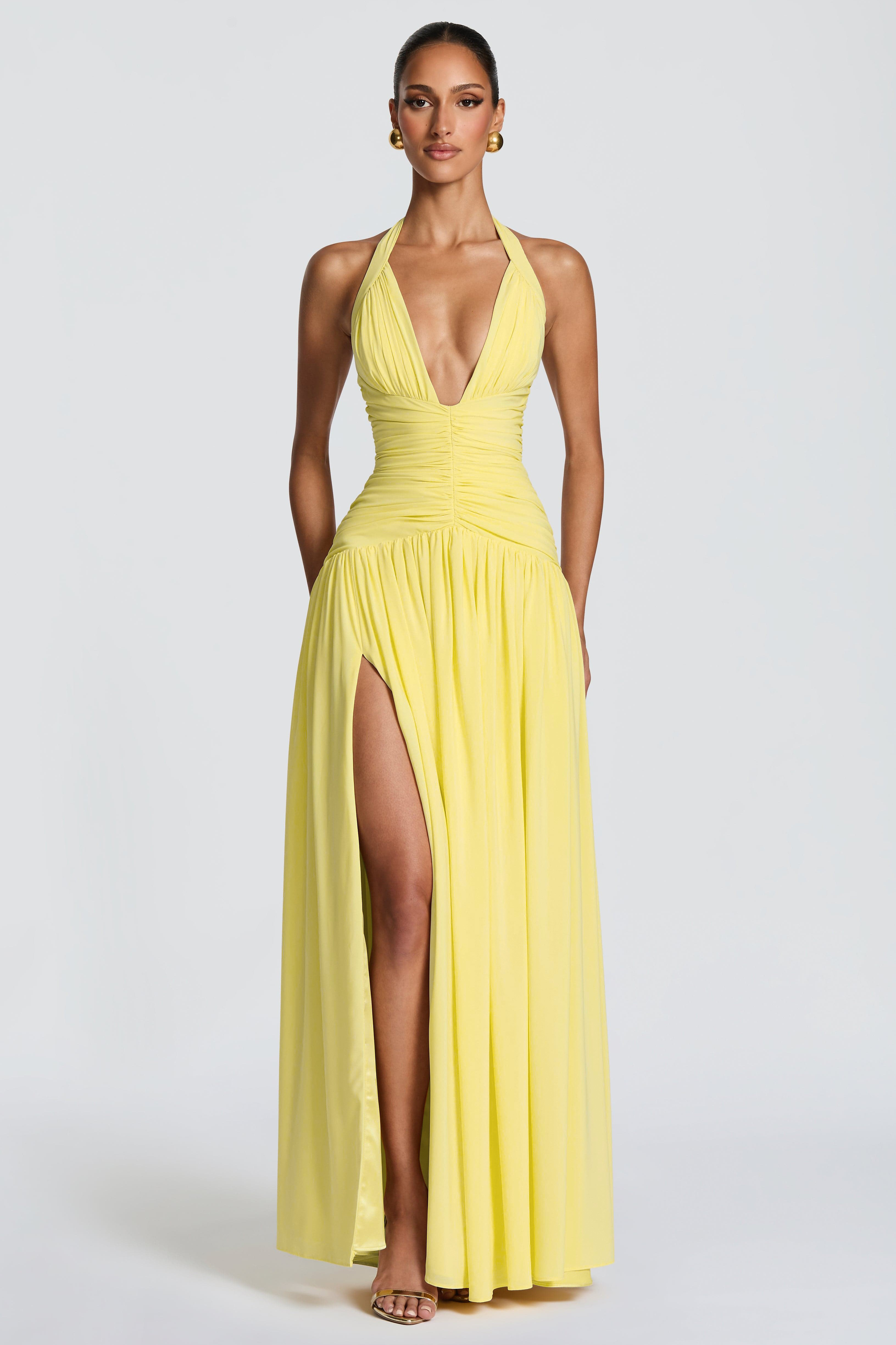 Chiffon Halter Neck Slit Maxi Dress