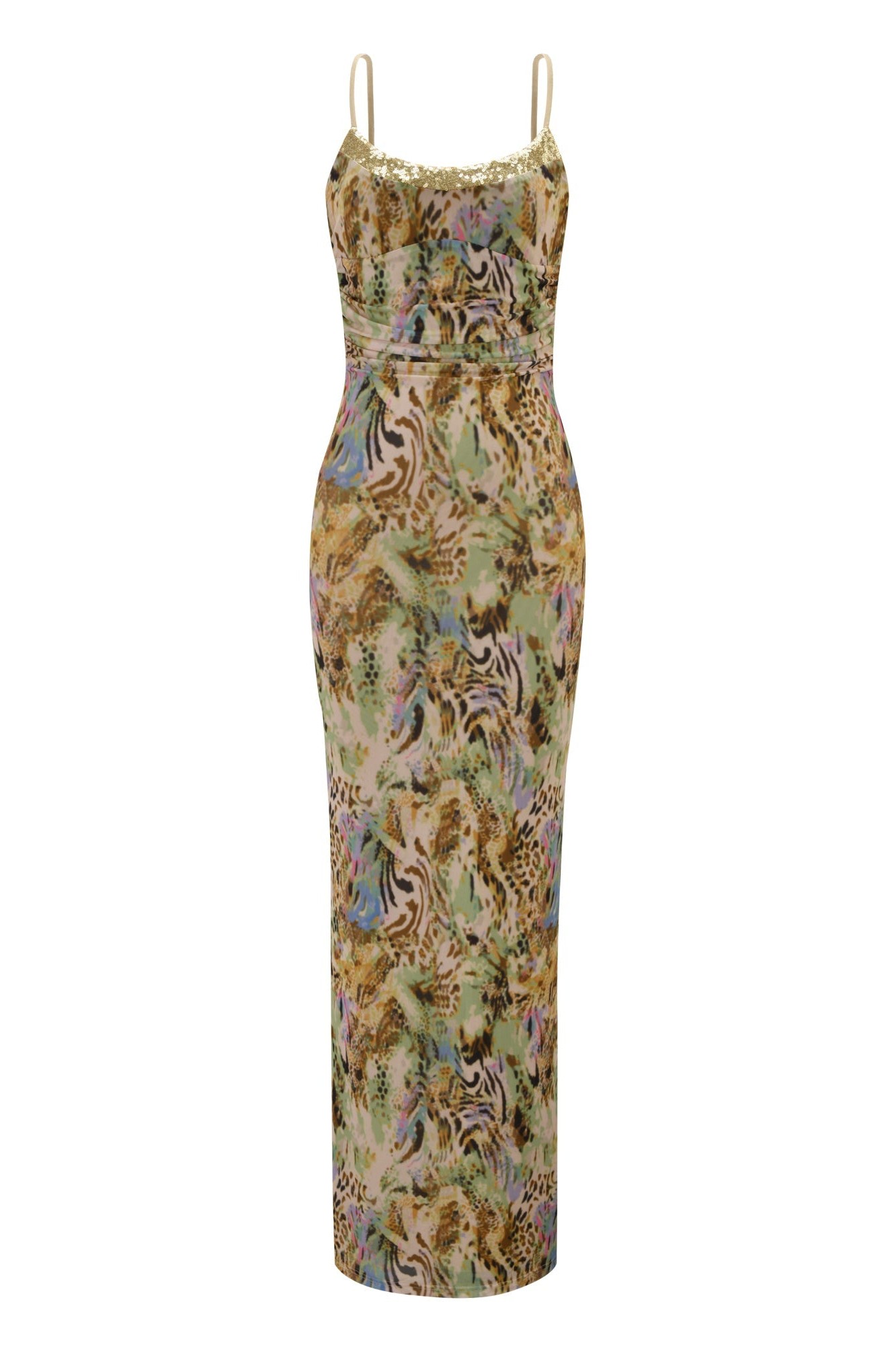 Abstract Print Sequin Tie-Up Maxi Dress