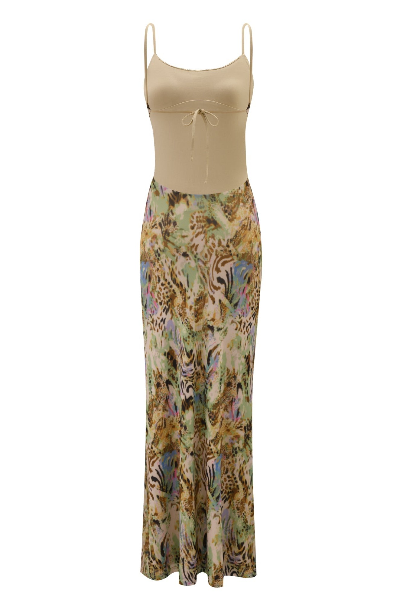 Abstract Print Sequin Tie-Up Maxi Dress