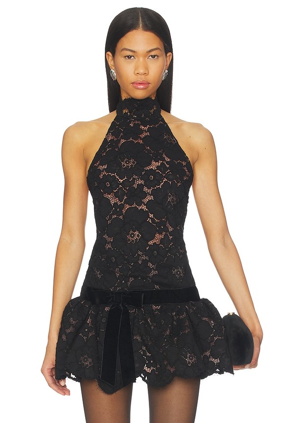 Lace Halter Neck Bow Mini Dress