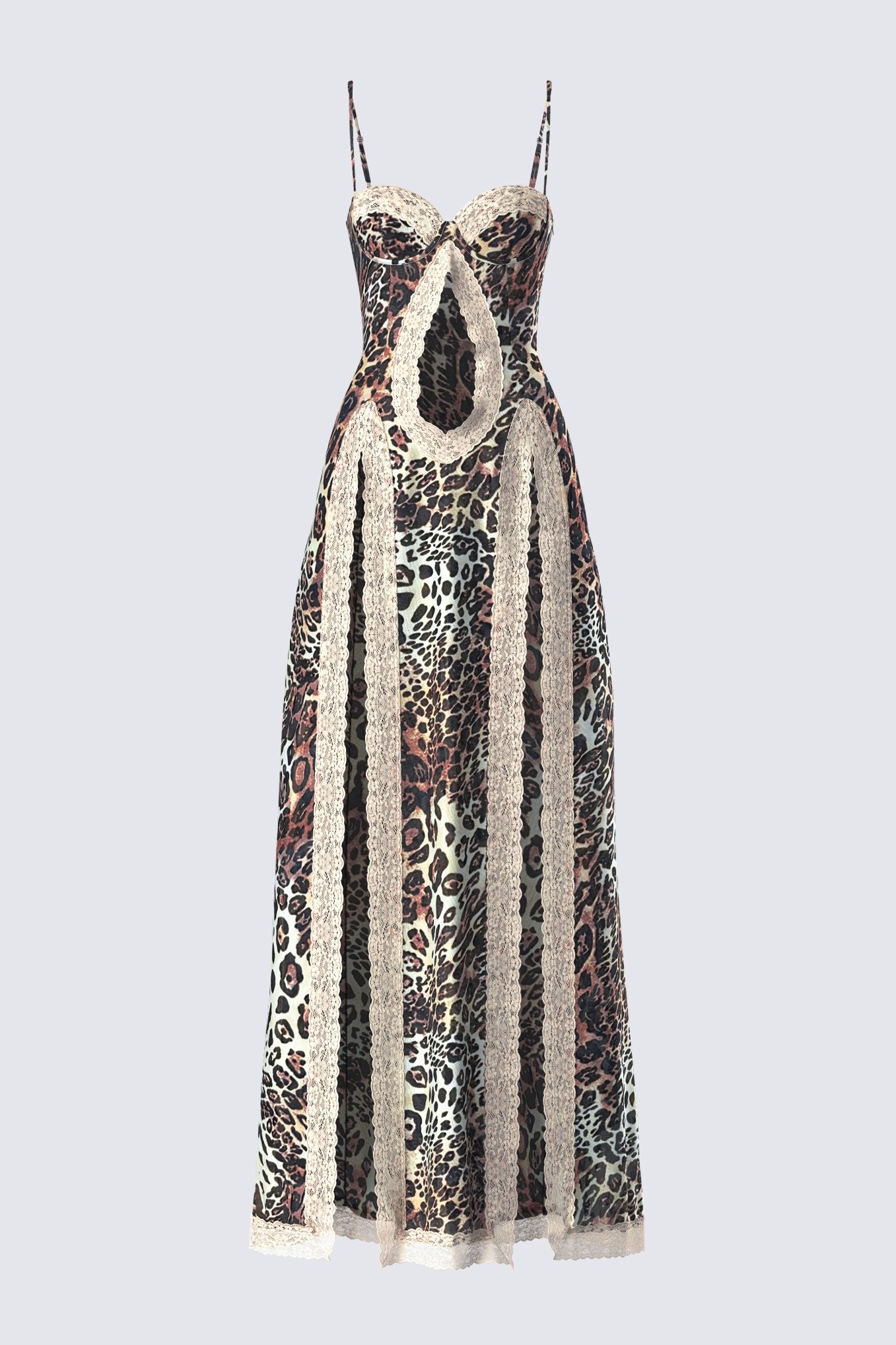 Leopard Print Lace Cut-Out Maxi Dress