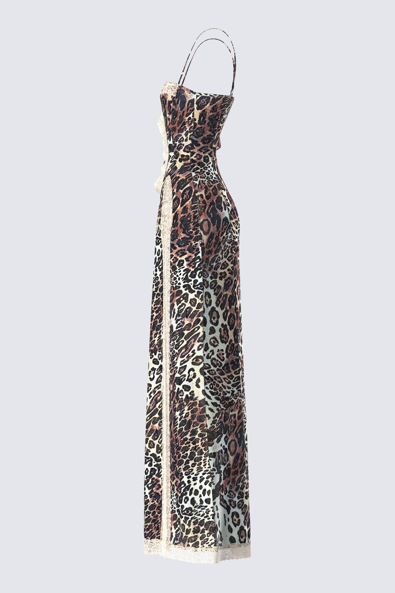 Leopard Print Lace Cut-Out Maxi Dress