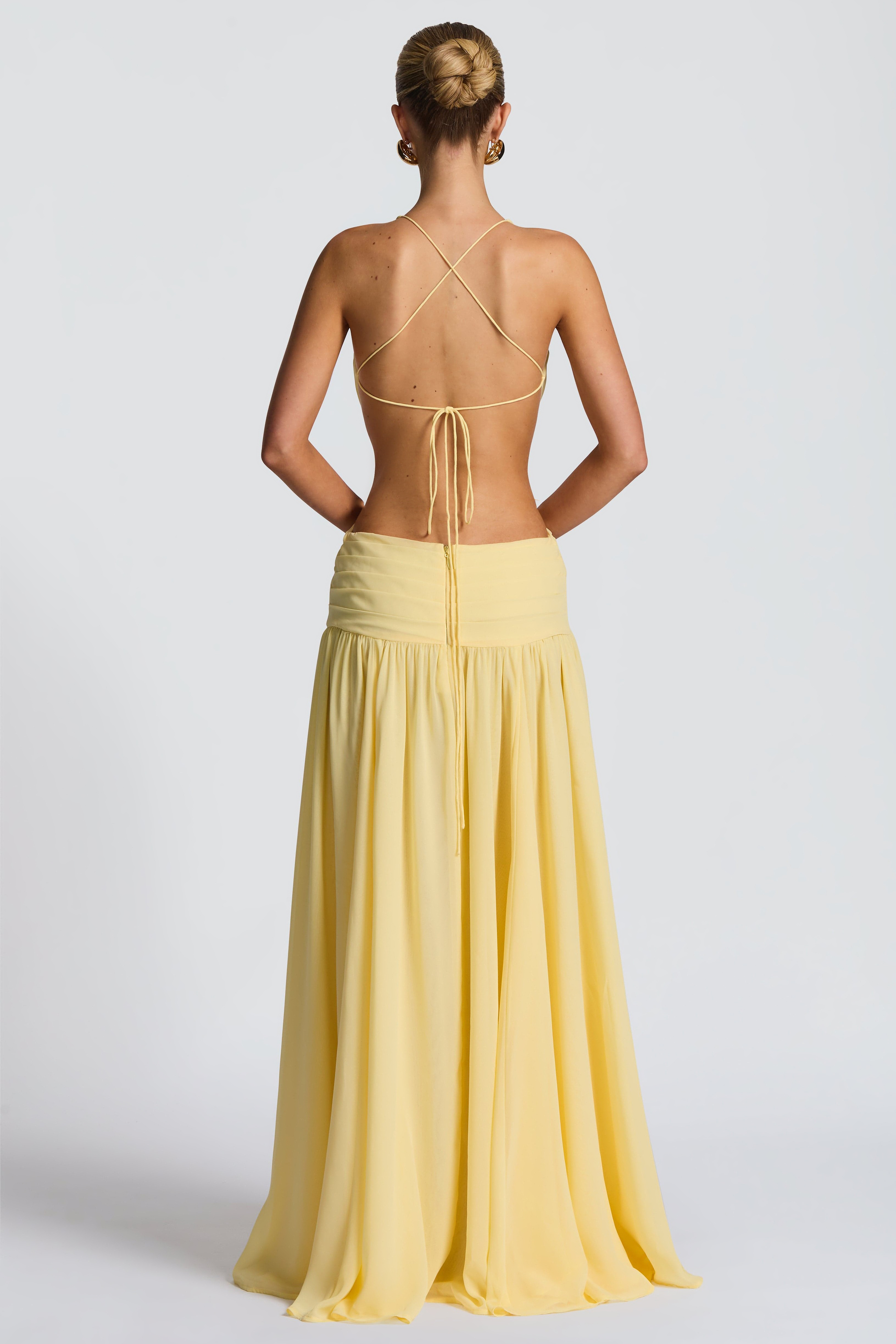 Mesh Cut-Out Tie-Up Maxi Dress