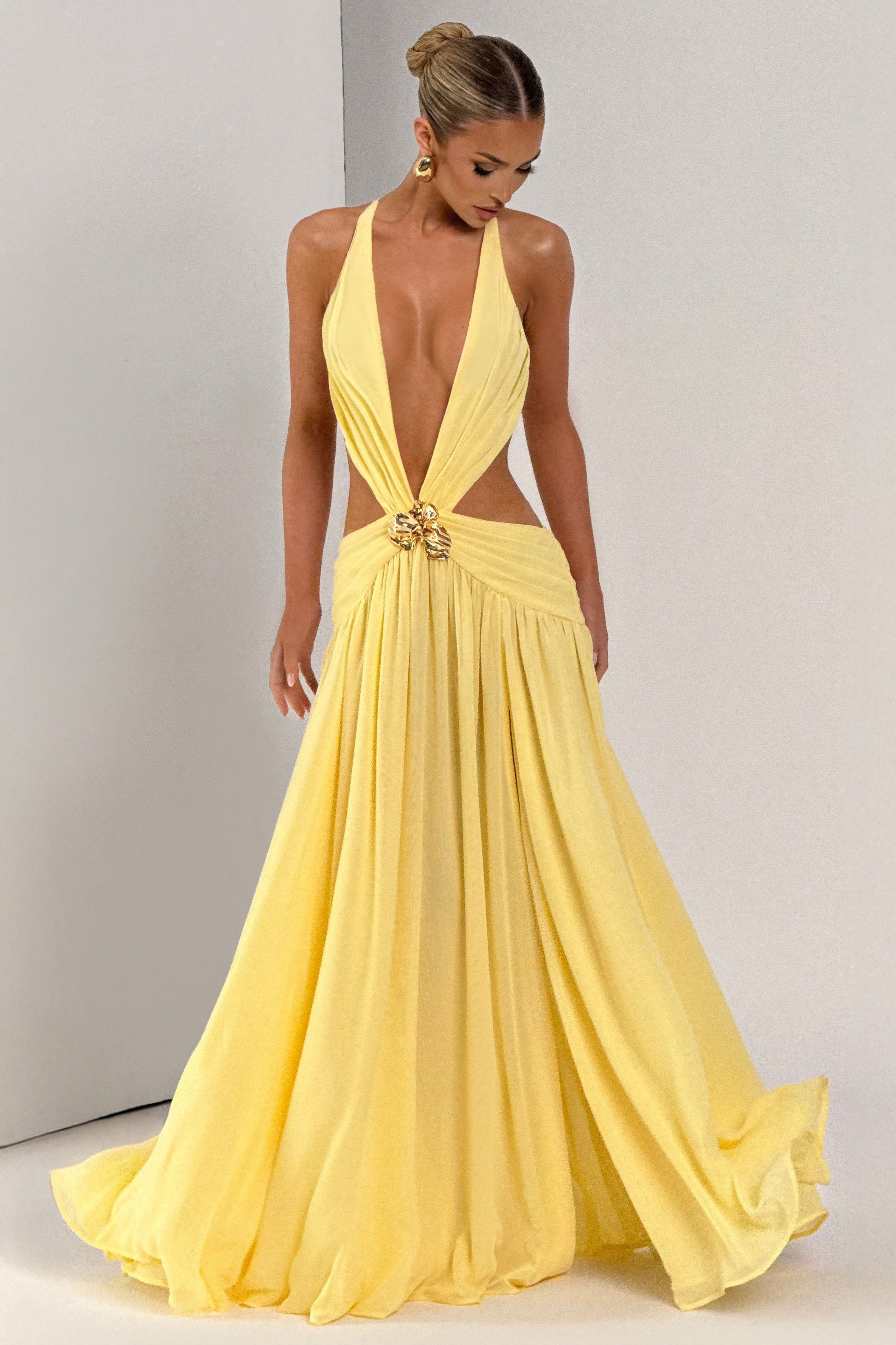 Mesh Cut-Out Tie-Up Maxi Dress