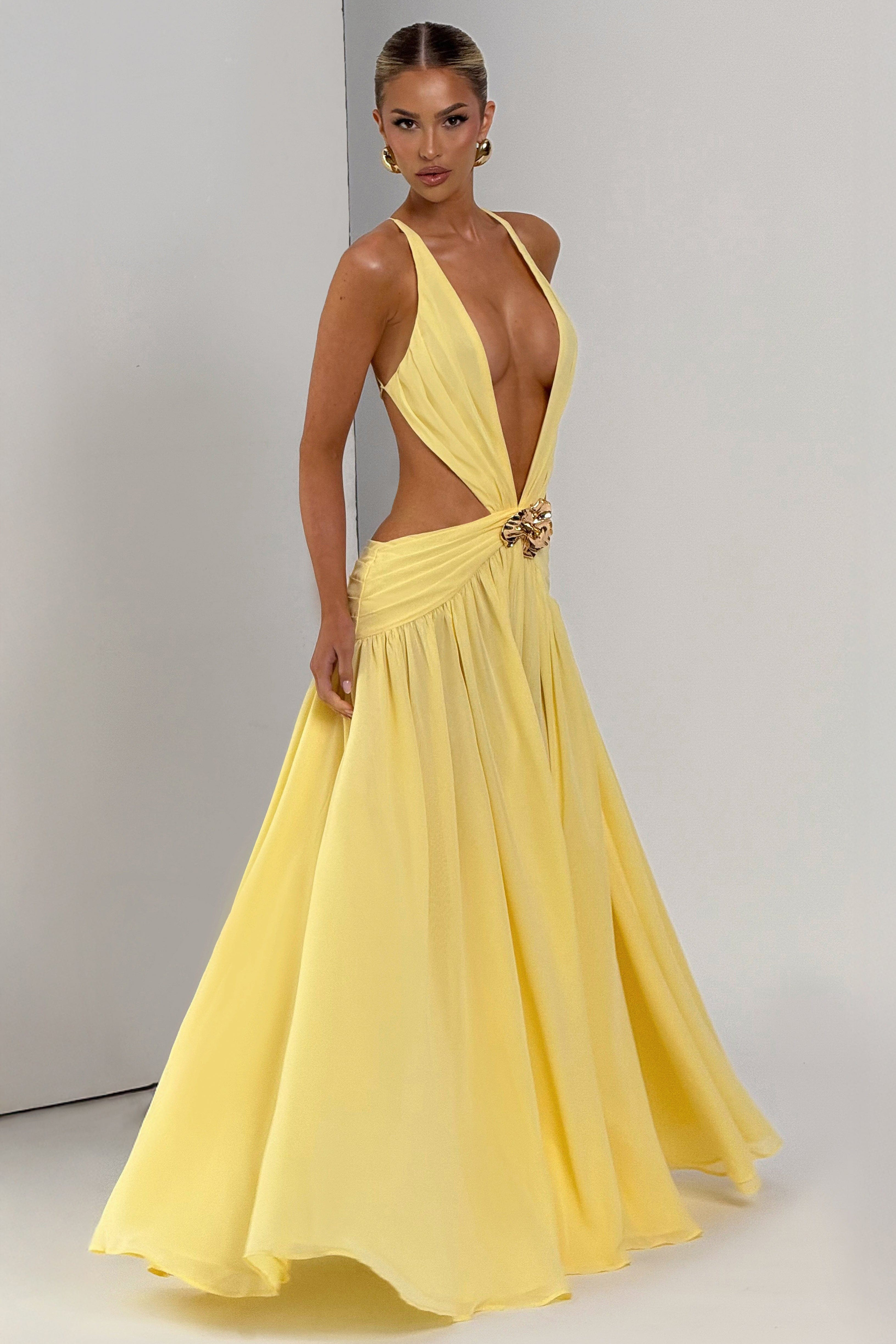 Mesh Cut-Out Tie-Up Maxi Dress