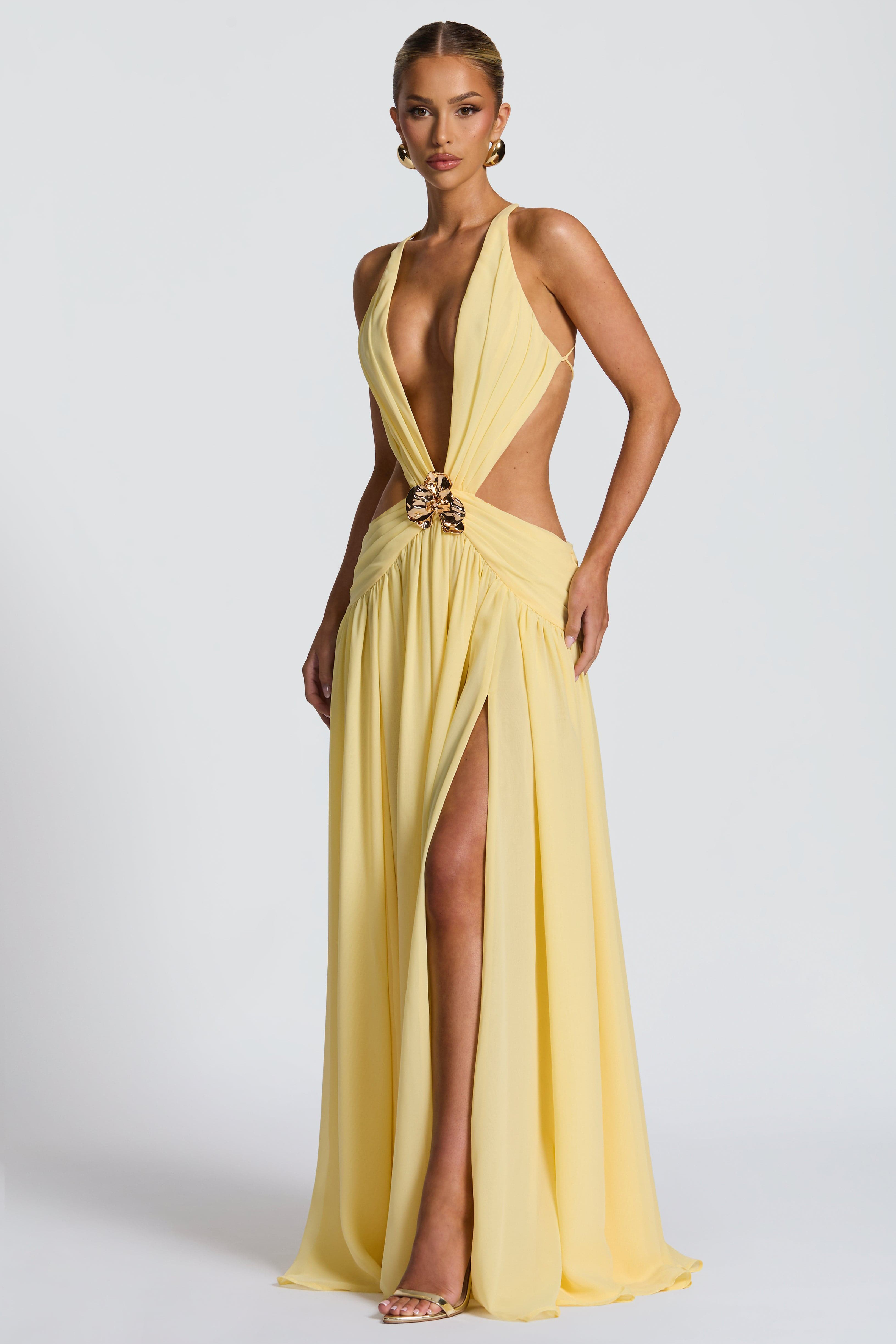 Mesh Cut-Out Tie-Up Maxi Dress