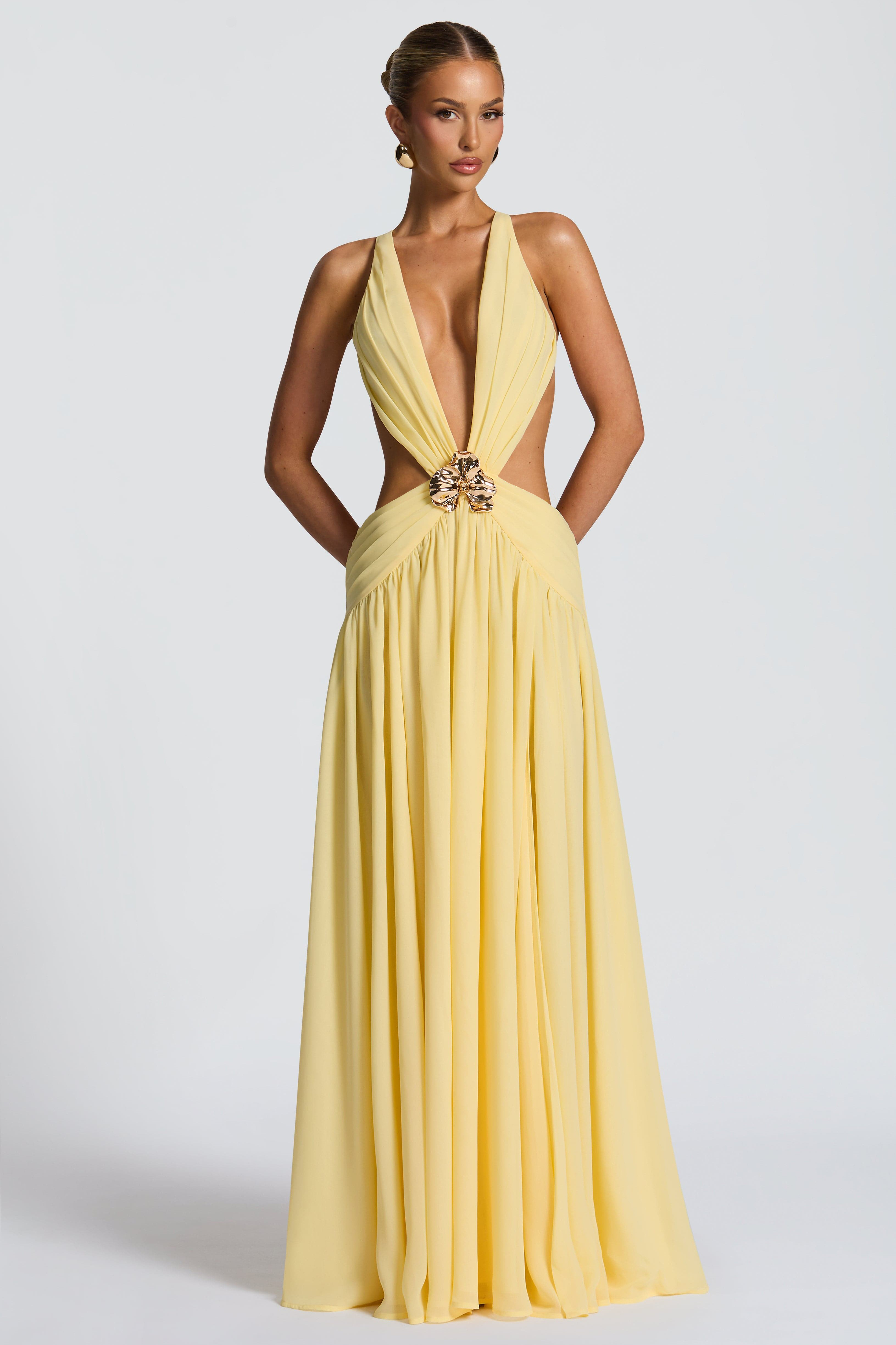 Mesh Cut-Out Tie-Up Maxi Dress