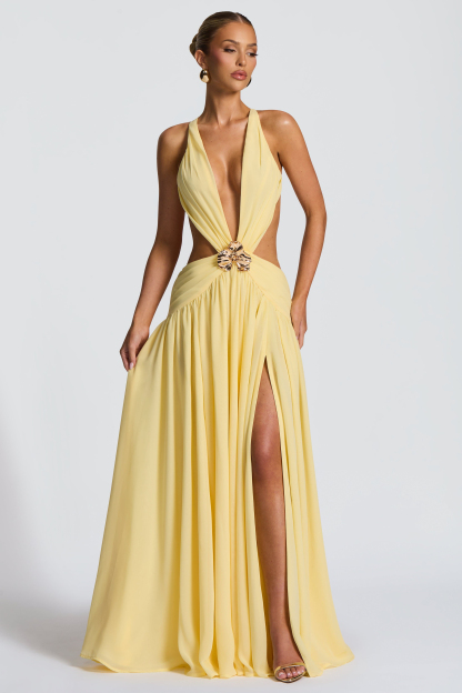 Mesh Cut-Out Tie-Up Maxi Dress