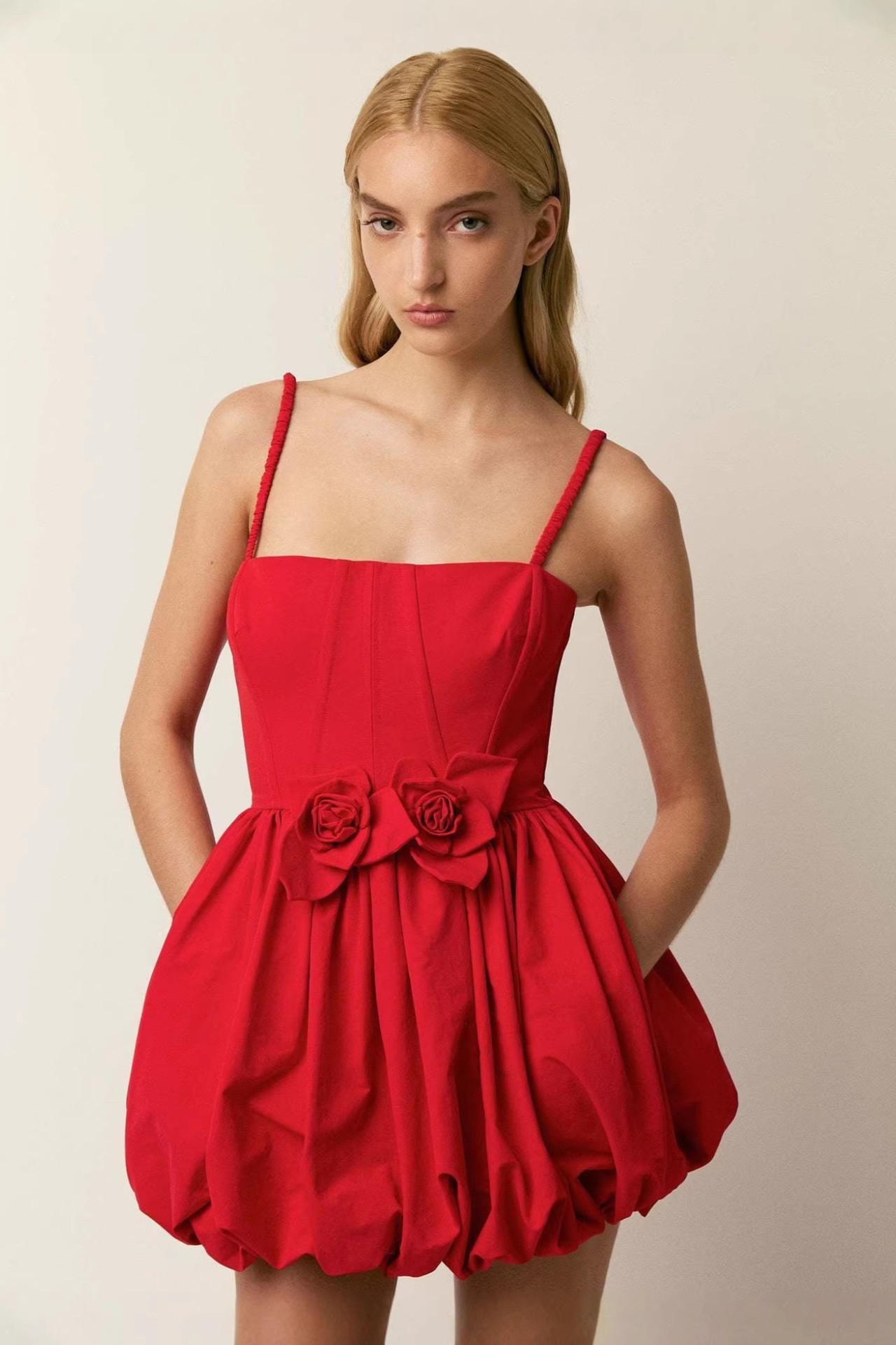 Solid 3D Flower Slip Mini Dress