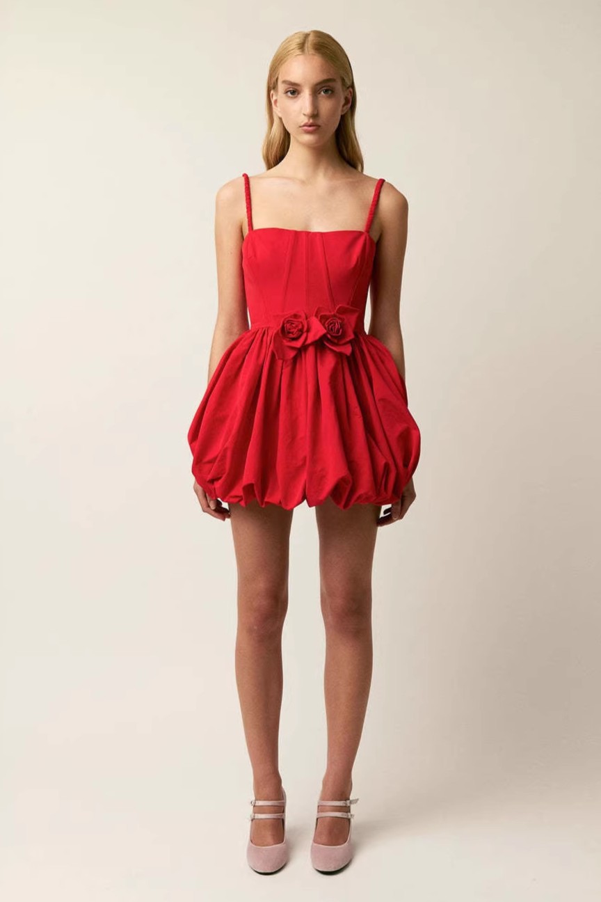 Solid 3D Flower Slip Mini Dress