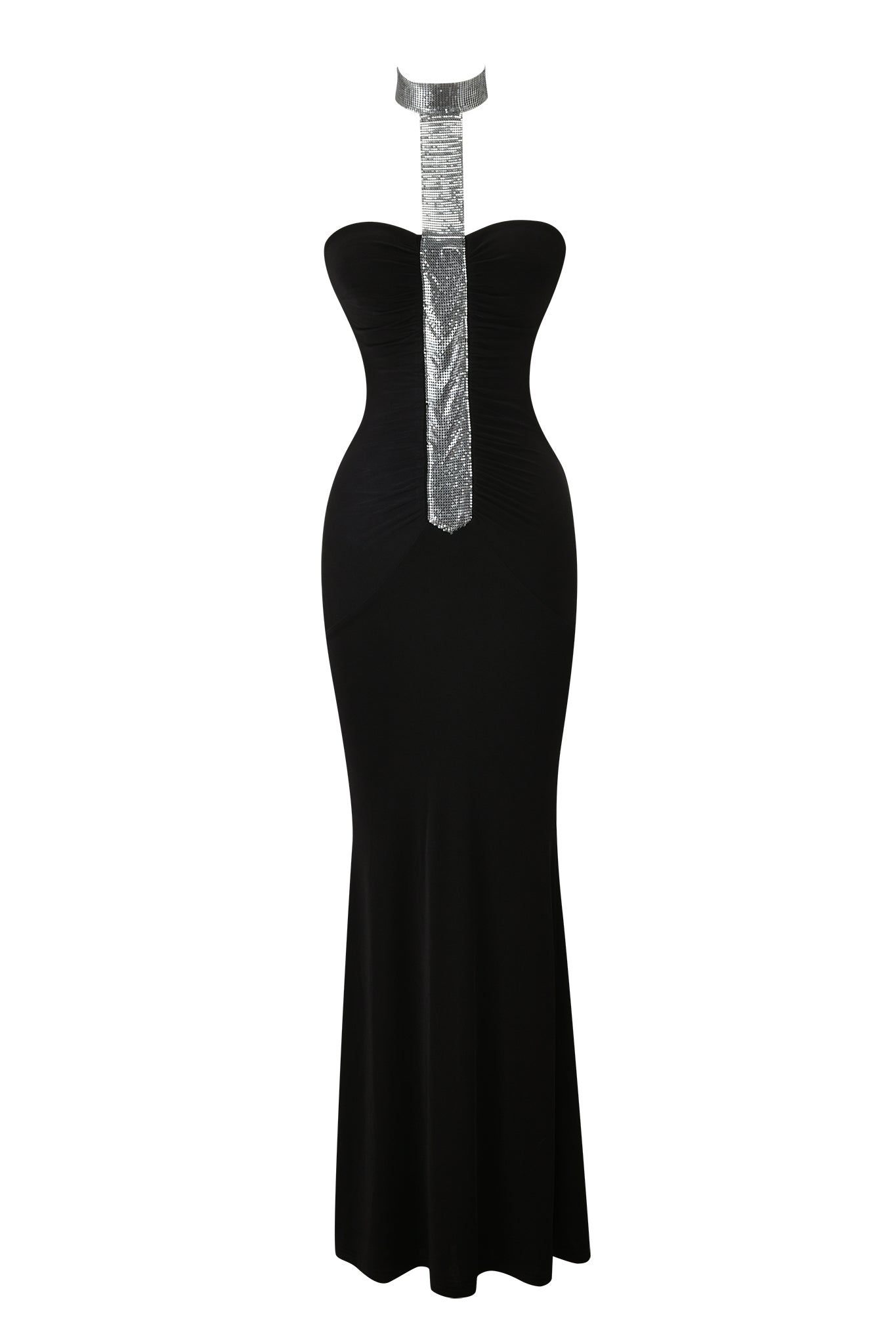 Jersey Silver Foil Stamping Halter Neck Maxi Dress