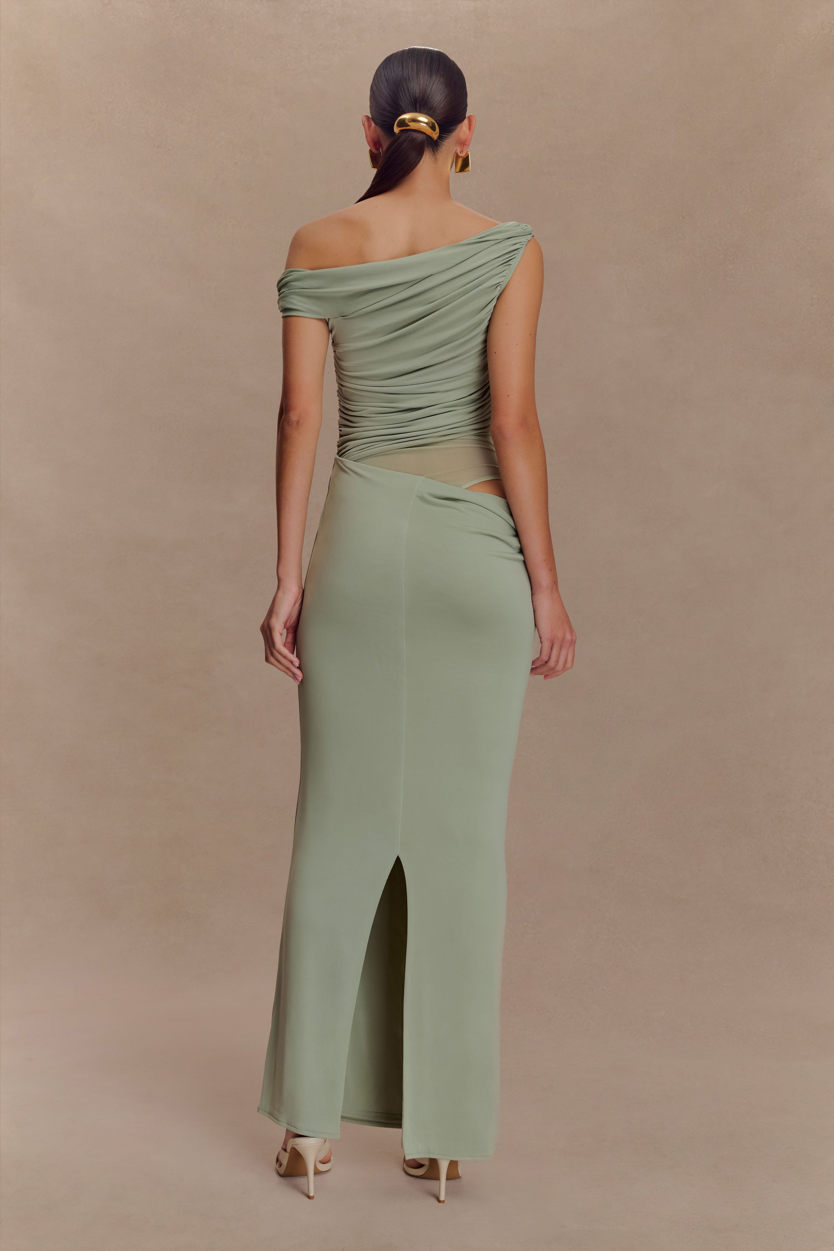 Jersey Splicing Mesh See-Through Maxi Dress