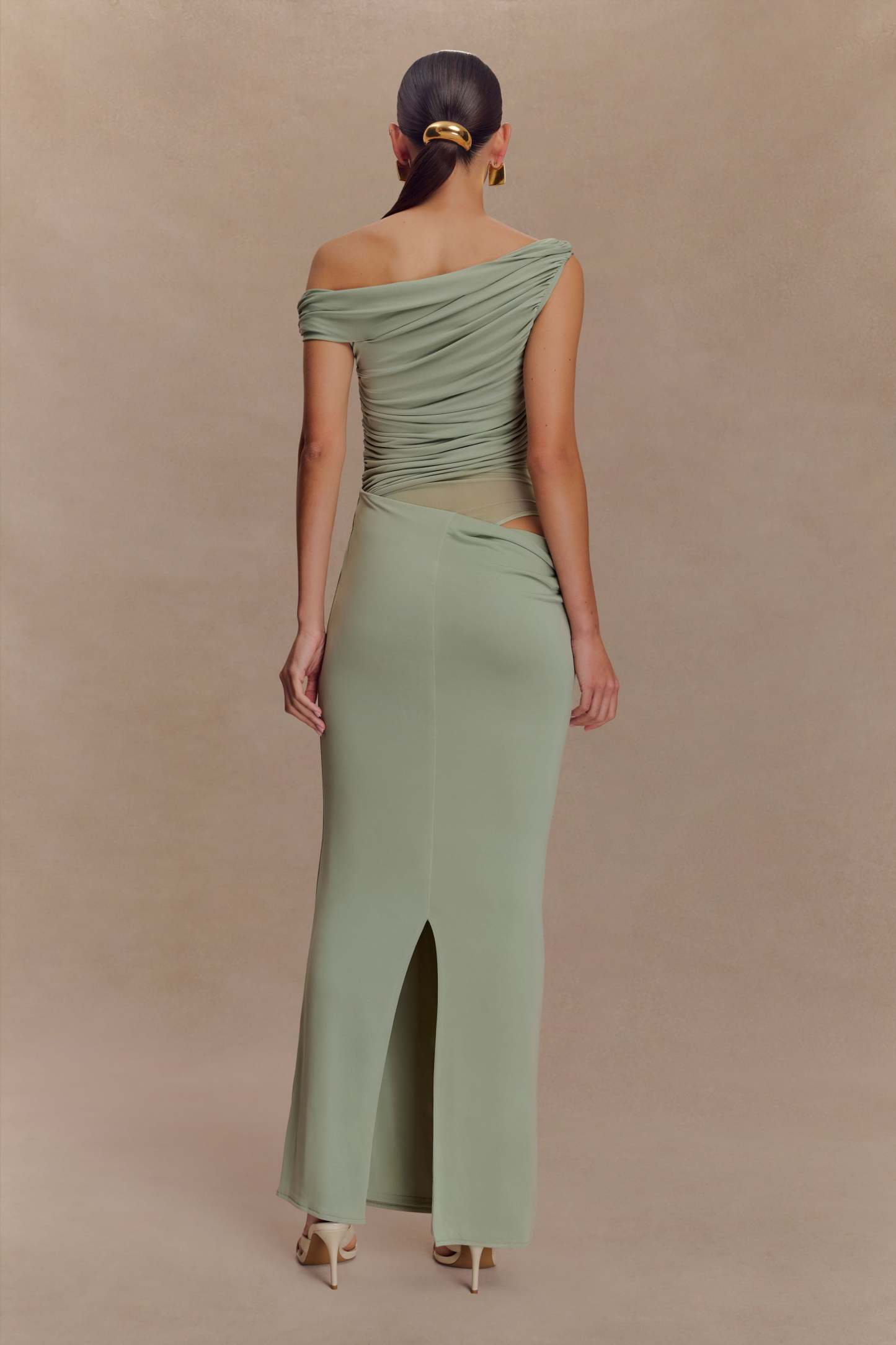 Jersey Splicing Mesh See-Through Maxi Dress