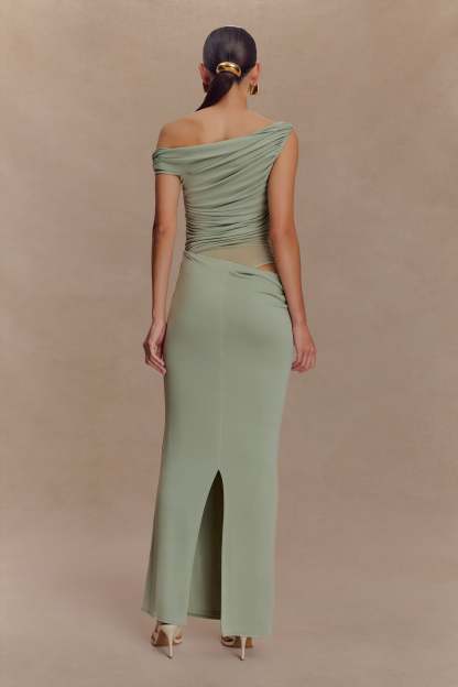 Jersey Splicing Mesh See-Through Maxi Dress