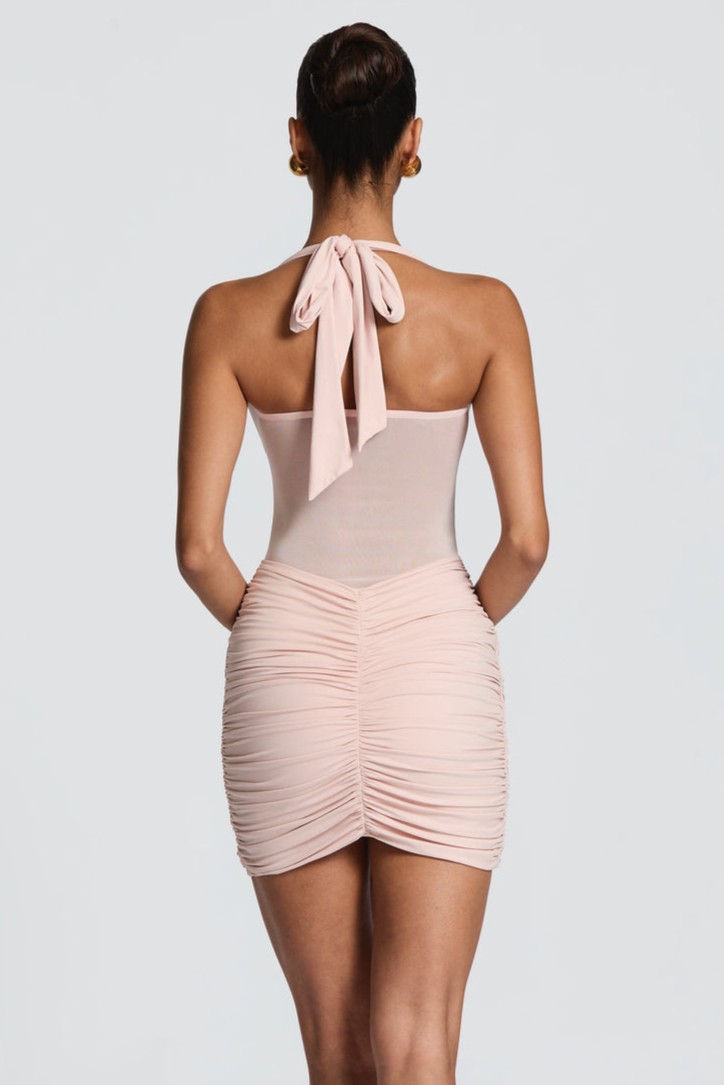 Solid Halter Neck Knotted Mini Dress