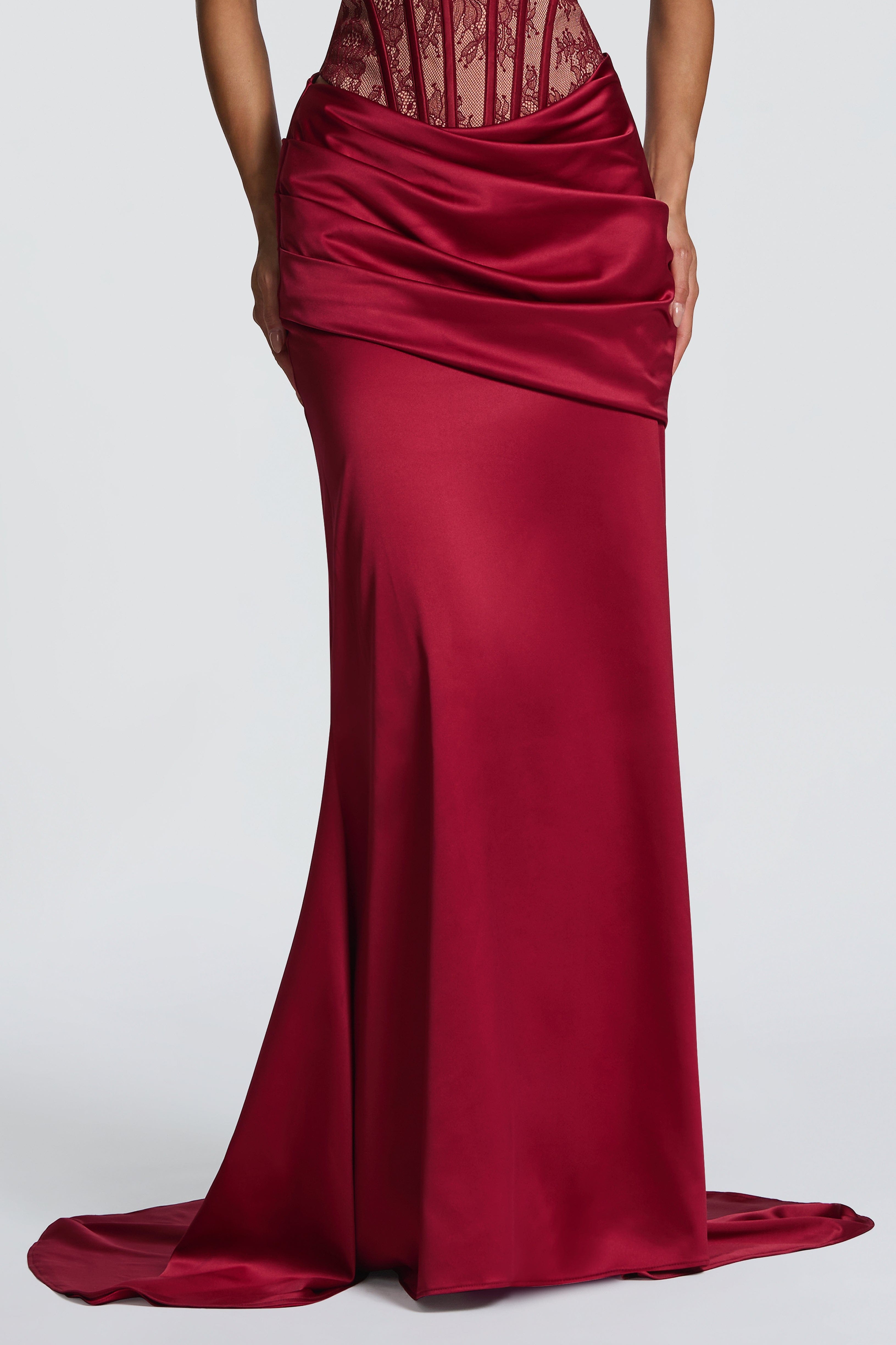 Lace Tie-Up Corset Top & Satin Maxi Skirt Set