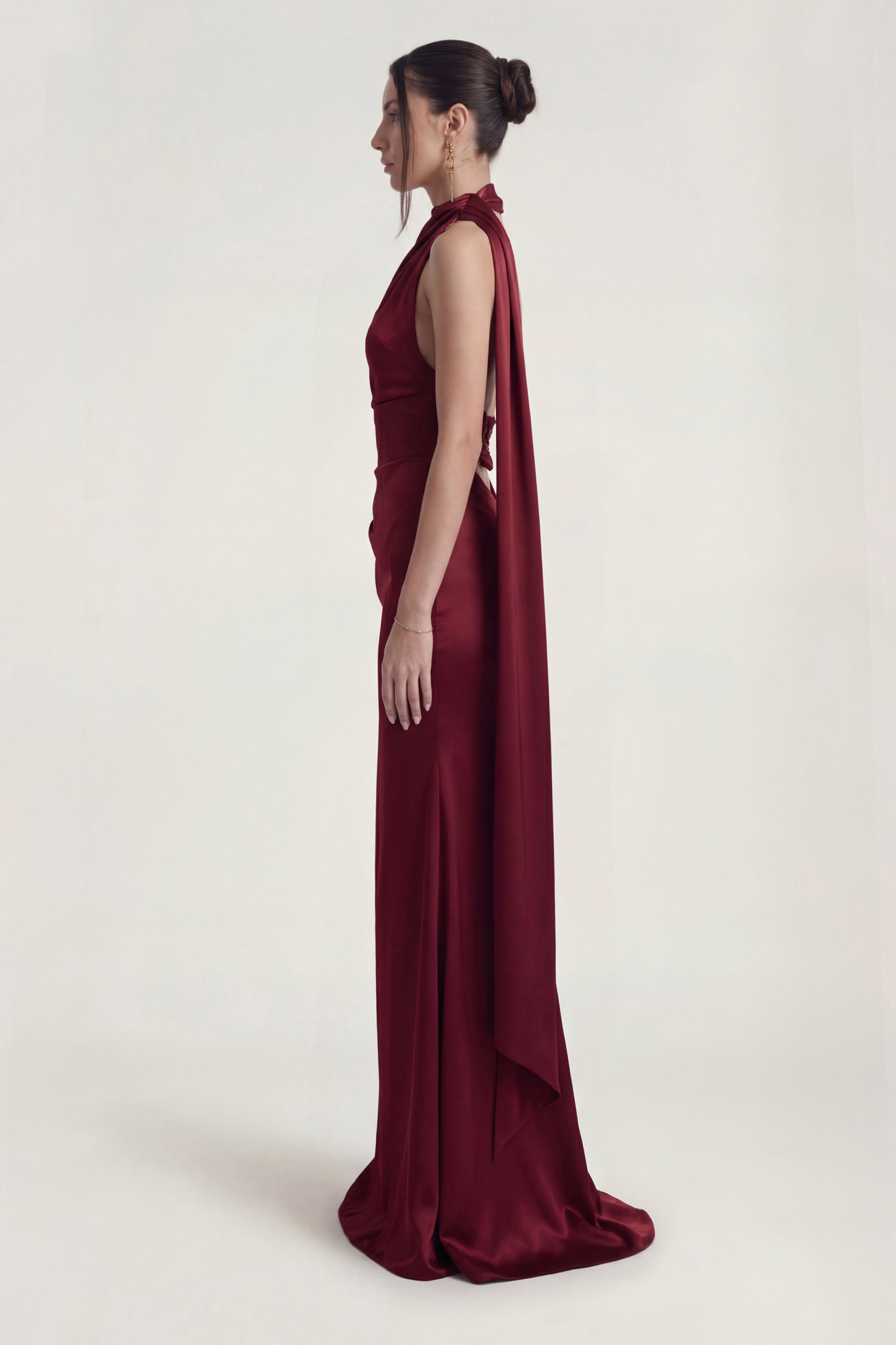 Satin Halter Neck Tie-Up Maxi Dress