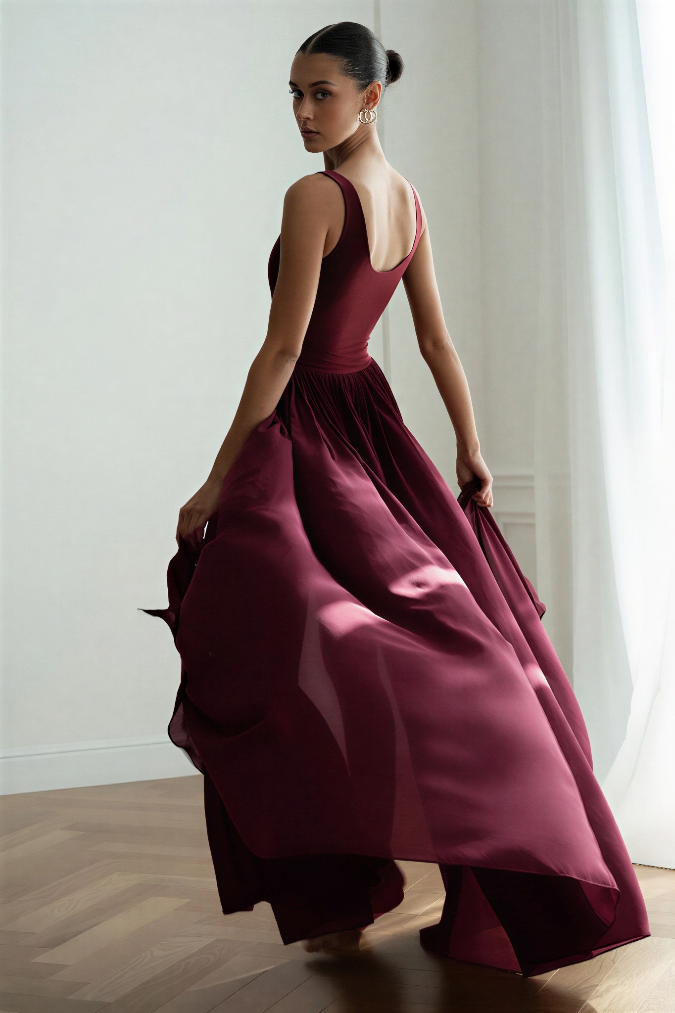 Jersey Splicing Chiffon Slit Maxi Dress