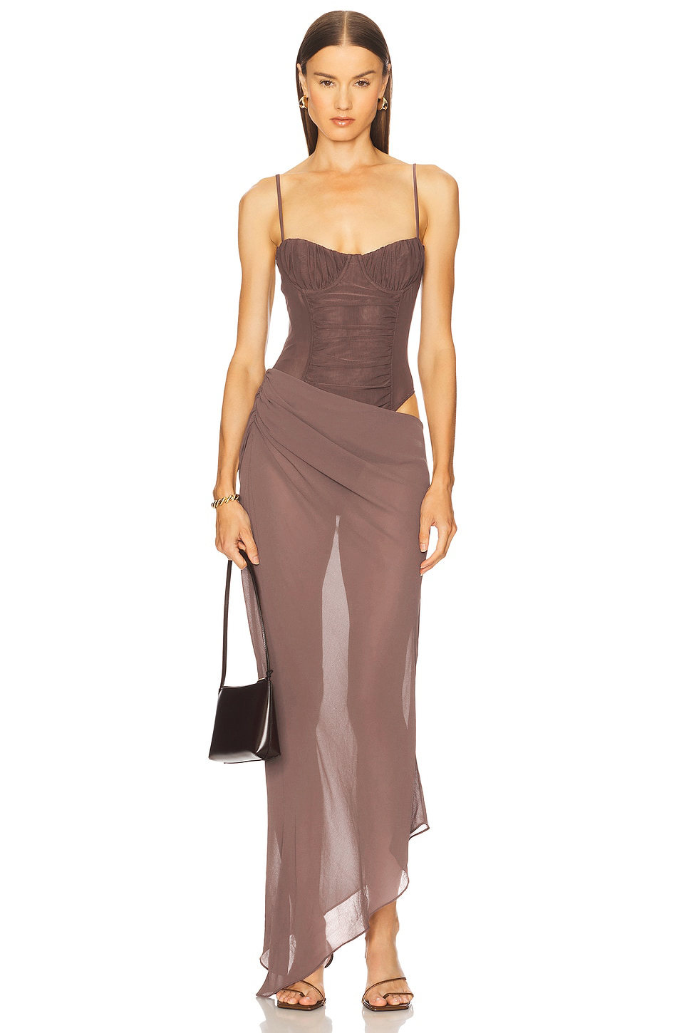 Mesh Gathering Slip  Maxi Dress
