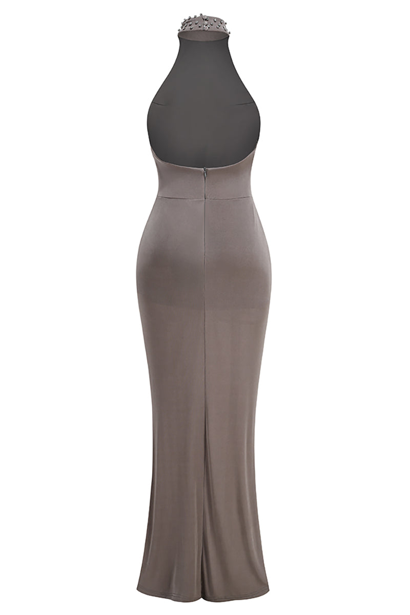 Jersey Rhinestone Rivets Sleeveless Maxi Dress