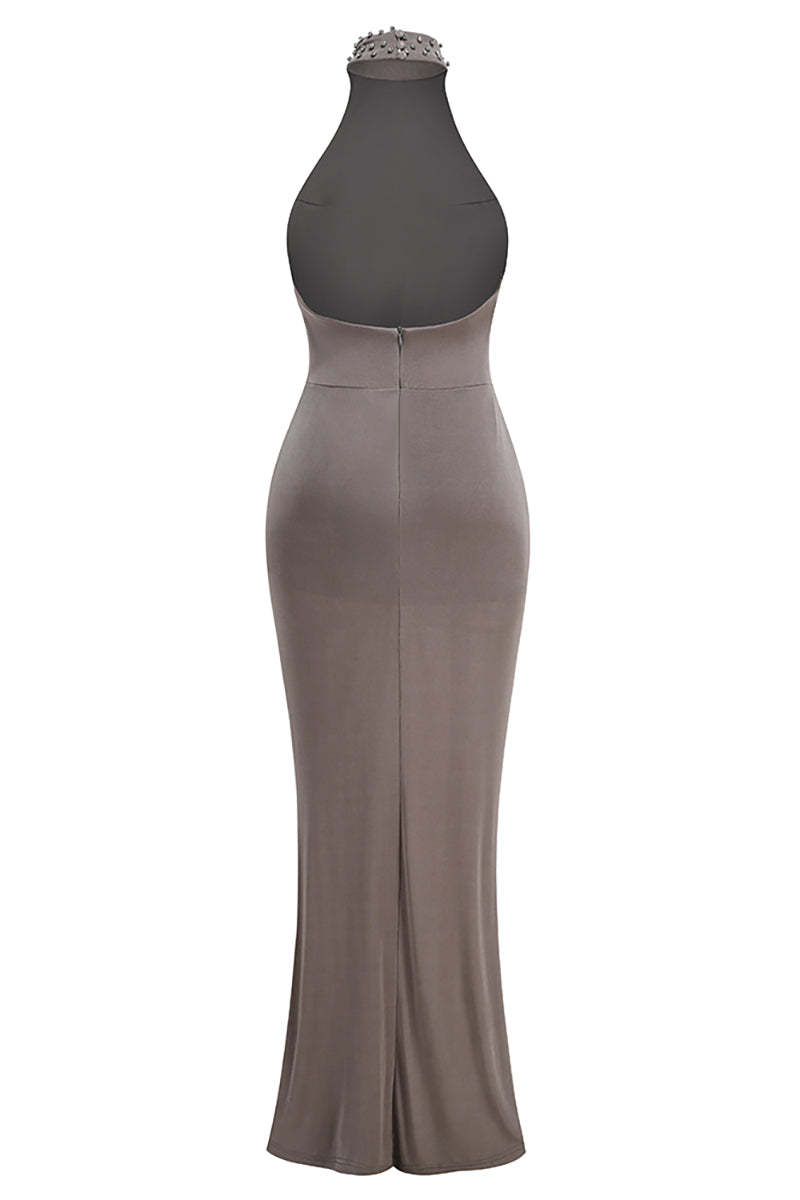 Jersey Rhinestone Rivets Sleeveless Maxi Dress