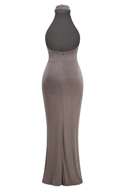 Jersey Rhinestone Rivets Sleeveless Maxi Dress