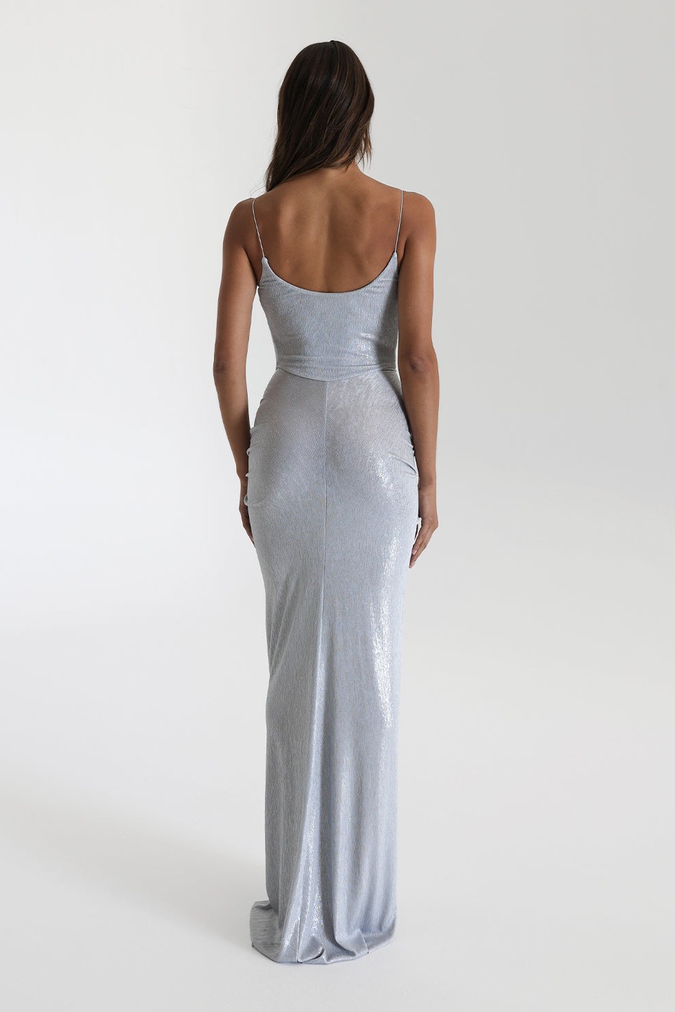 Metallic Fabric Ruched Slip Maxi Dress