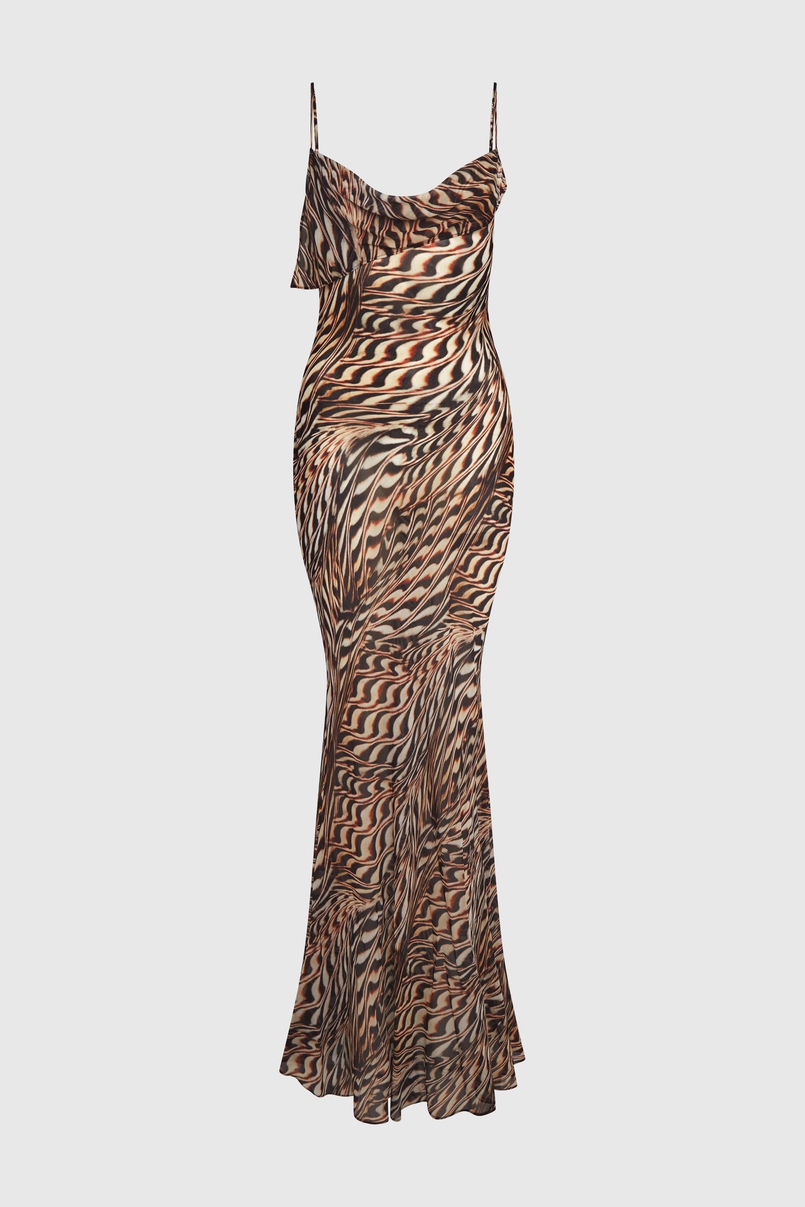 Mesh Abstract Print Slip Maxi Dress