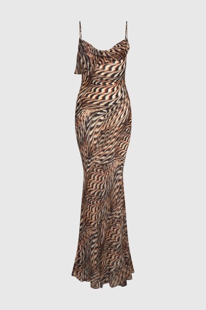 Mesh Abstract Print Slip Maxi Dress