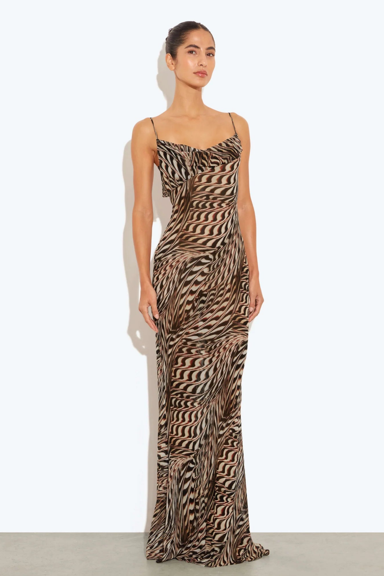 Mesh Abstract Print Slip Maxi Dress