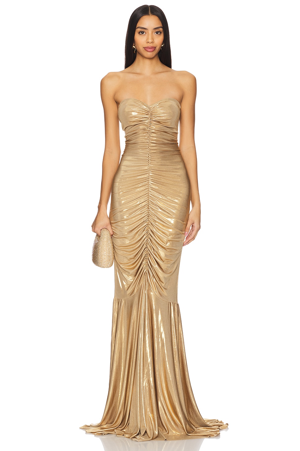 Metallic Fabric Gathering Off-Shoulder Maxi Dress