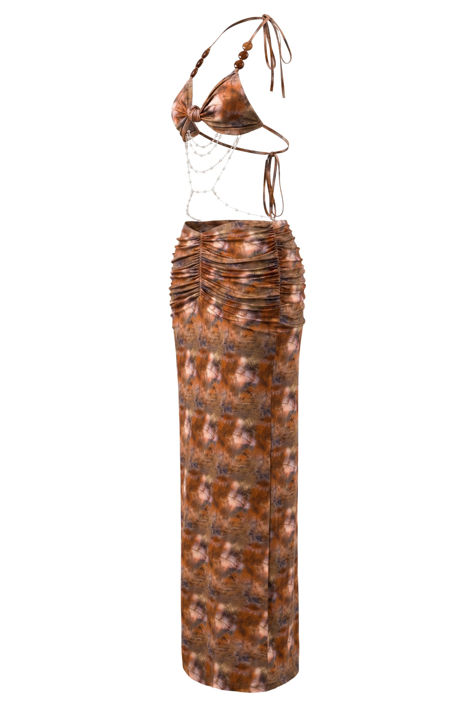 i am gia brown tie dye dress I.AM.GIA Rosanna georgette chiffon plunge cowl halterneck low back mini  dress in brown snake