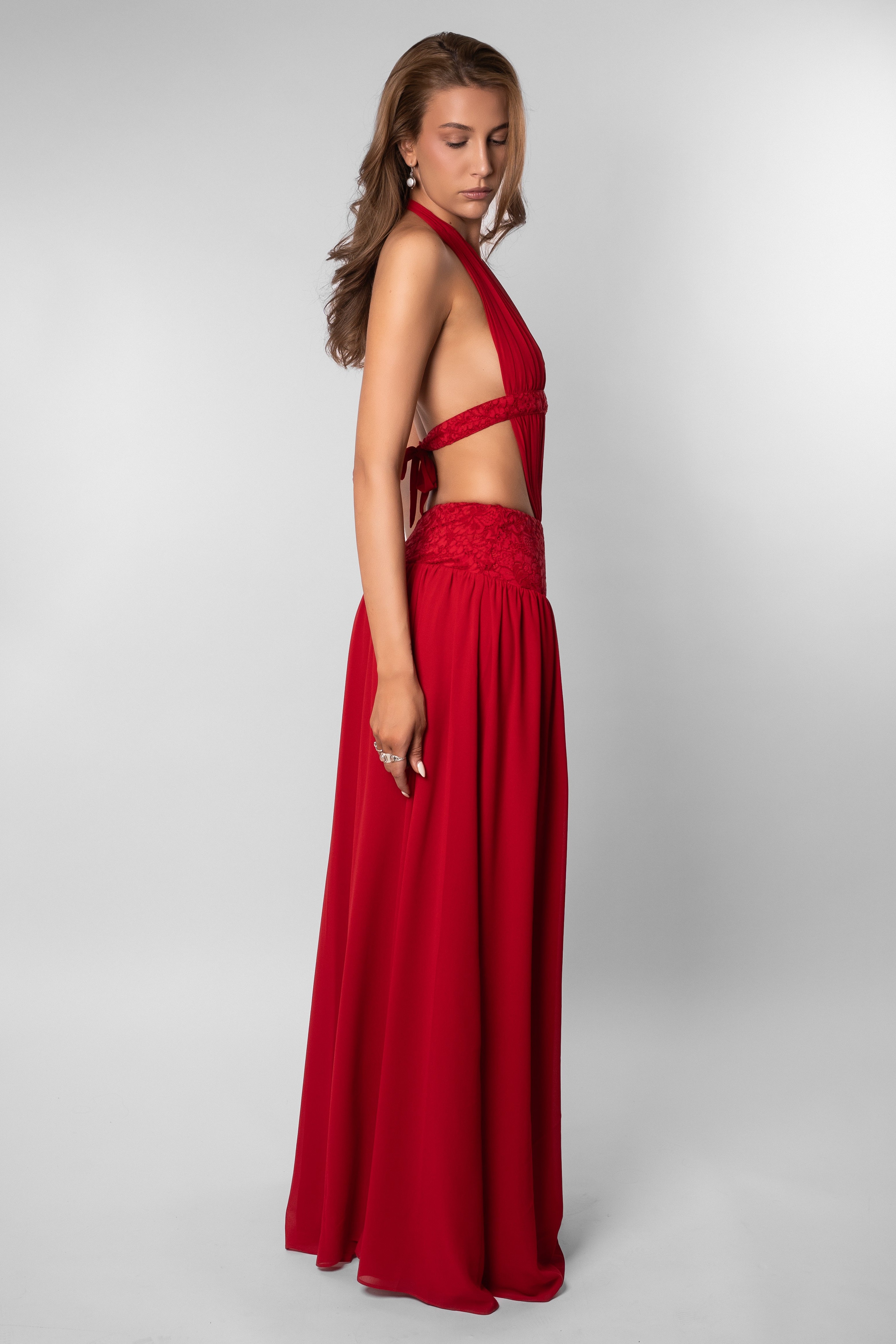 Jersey Splicing Lace Cut-Out Maxi Dress