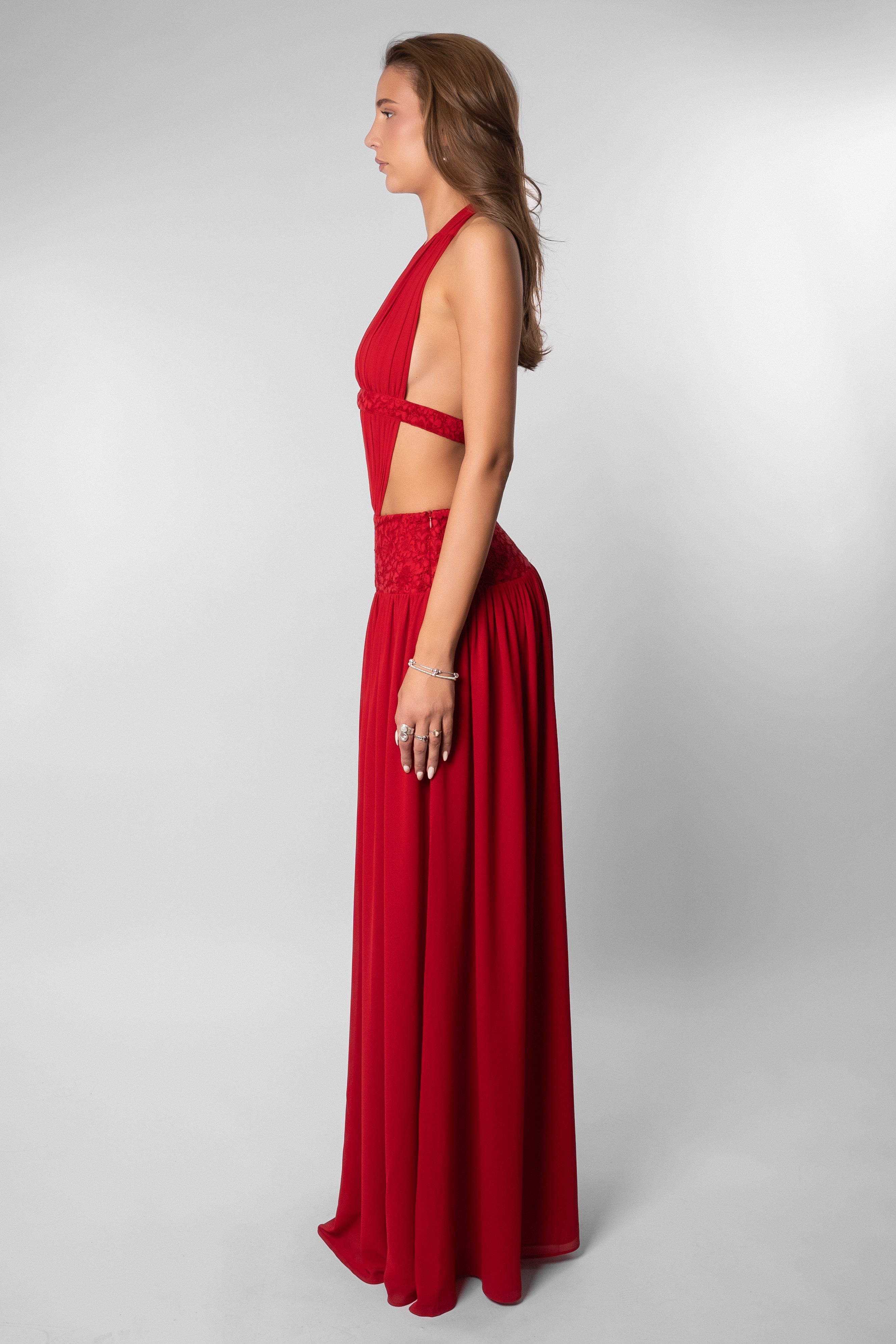 Jersey Splicing Lace Cut-Out Maxi Dress