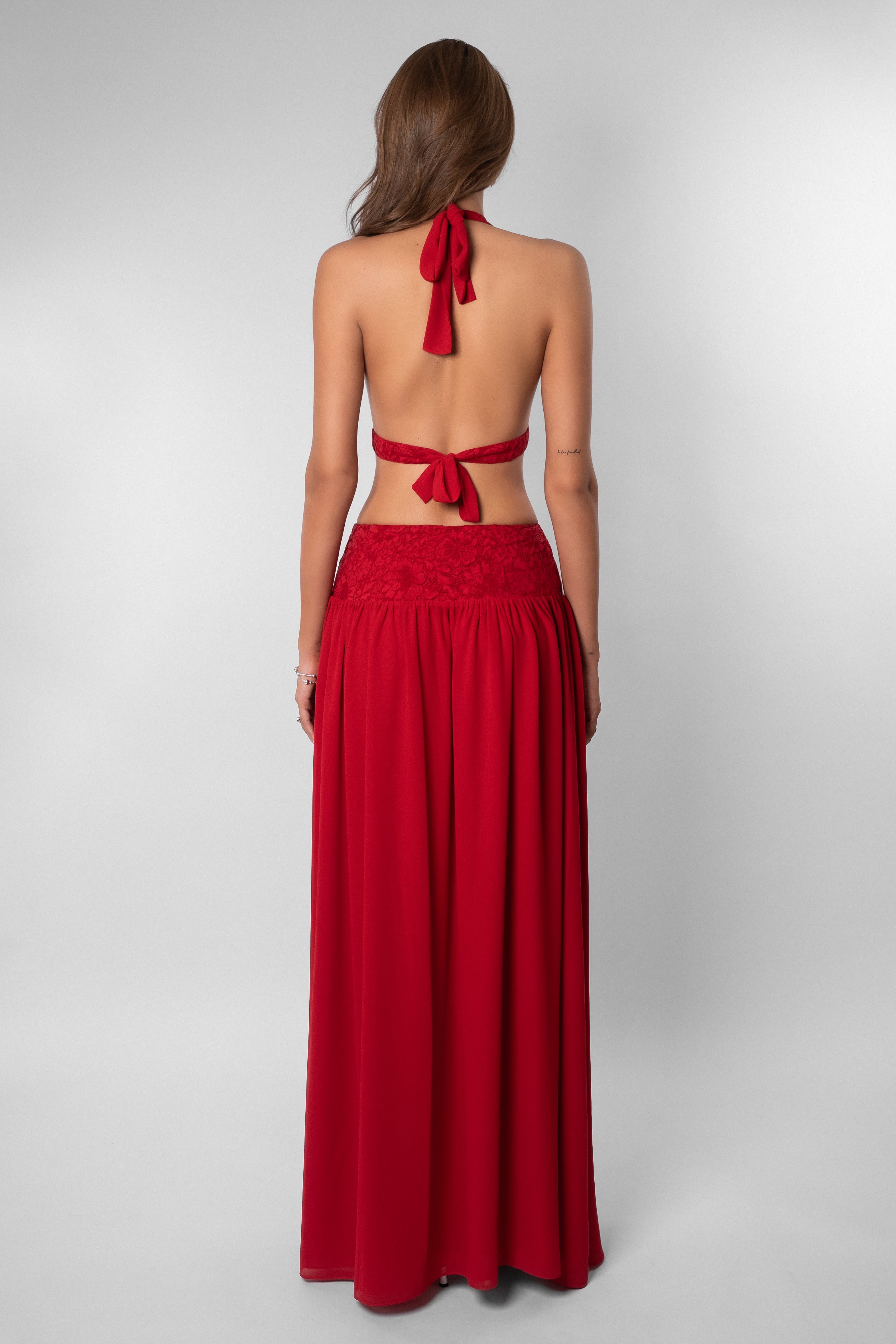 Jersey Splicing Lace Cut-Out Maxi Dress
