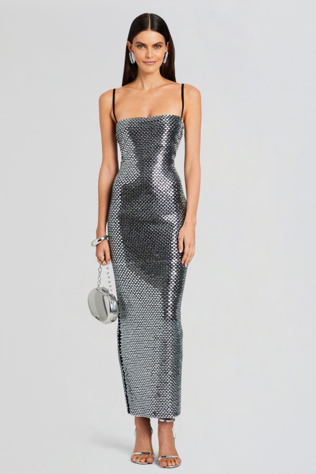 Bandage Rhinestone Slip Midi Dress