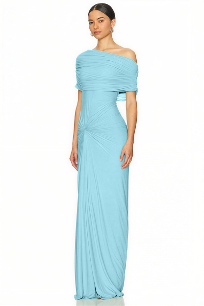 Solid One Shoulder Knotted Maxi Dress