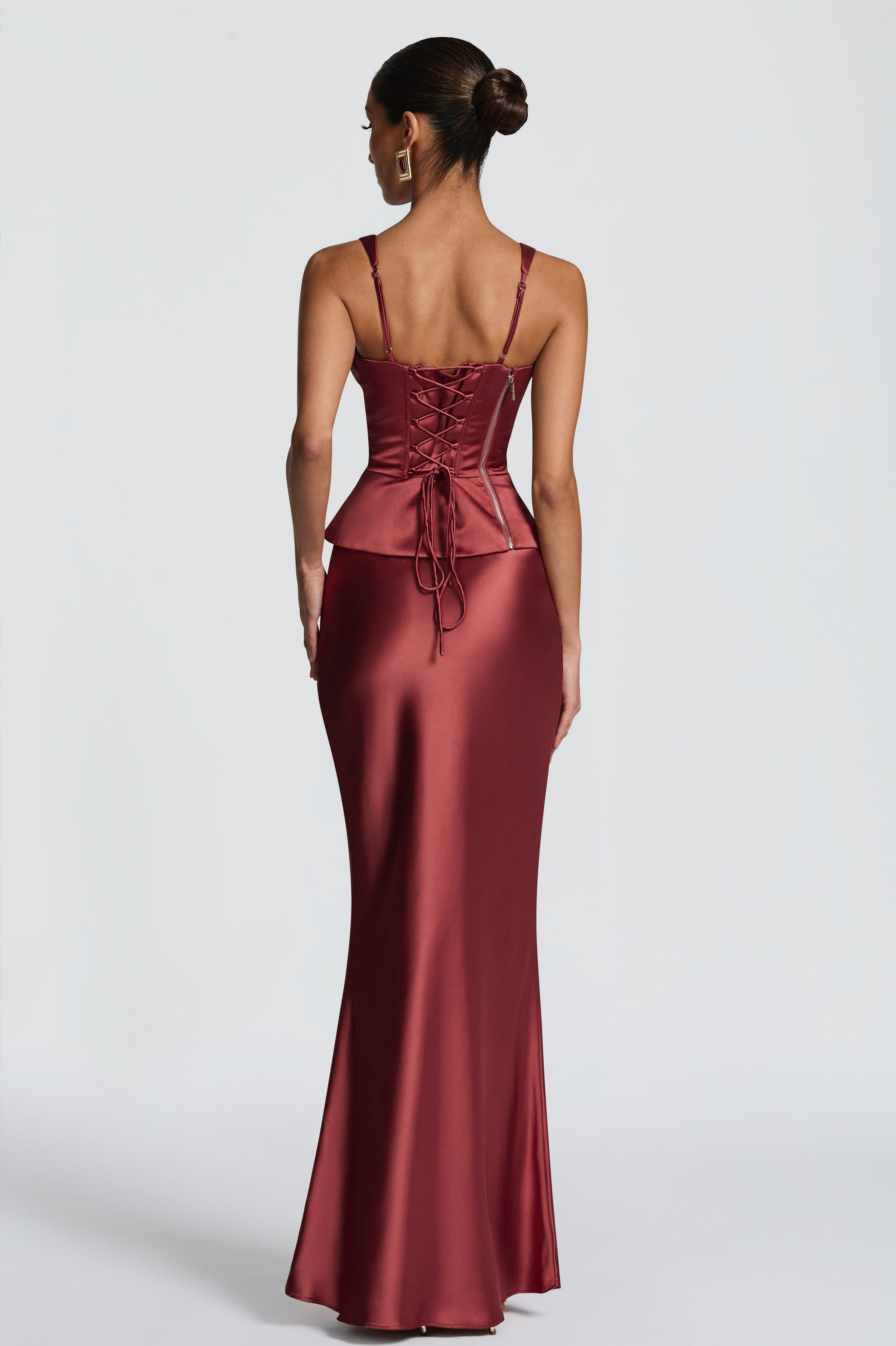 Satin Pleated V-Neck Top & Mid Waist Maxi Skirt Set