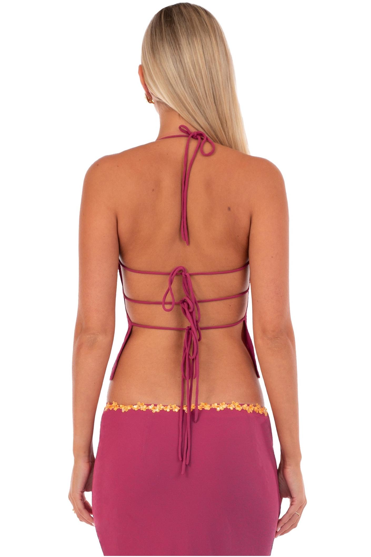 Chiffon Rivet Tie-Up Top & Low Waist Midi Skirt Set
