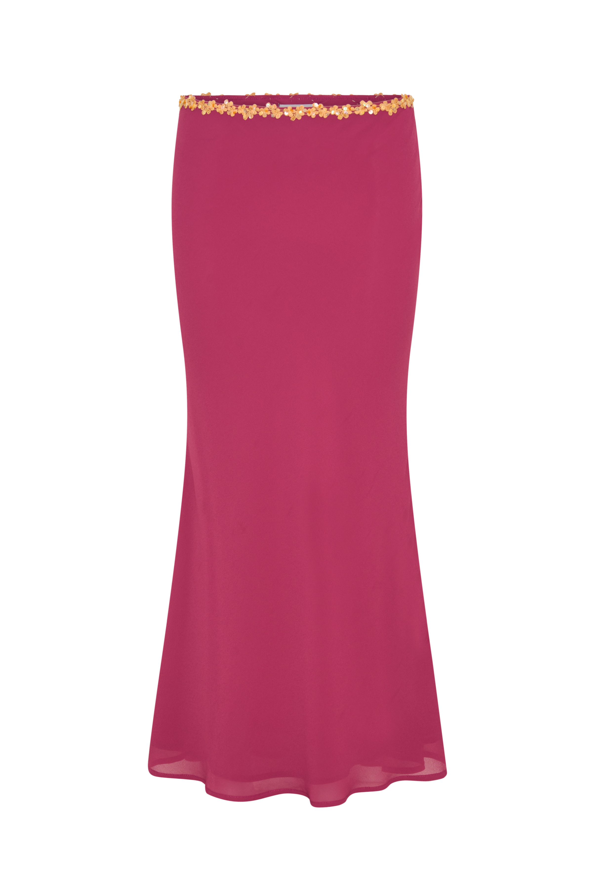 Chiffon Rivet Tie-Up Top & Low Waist Midi Skirt Set