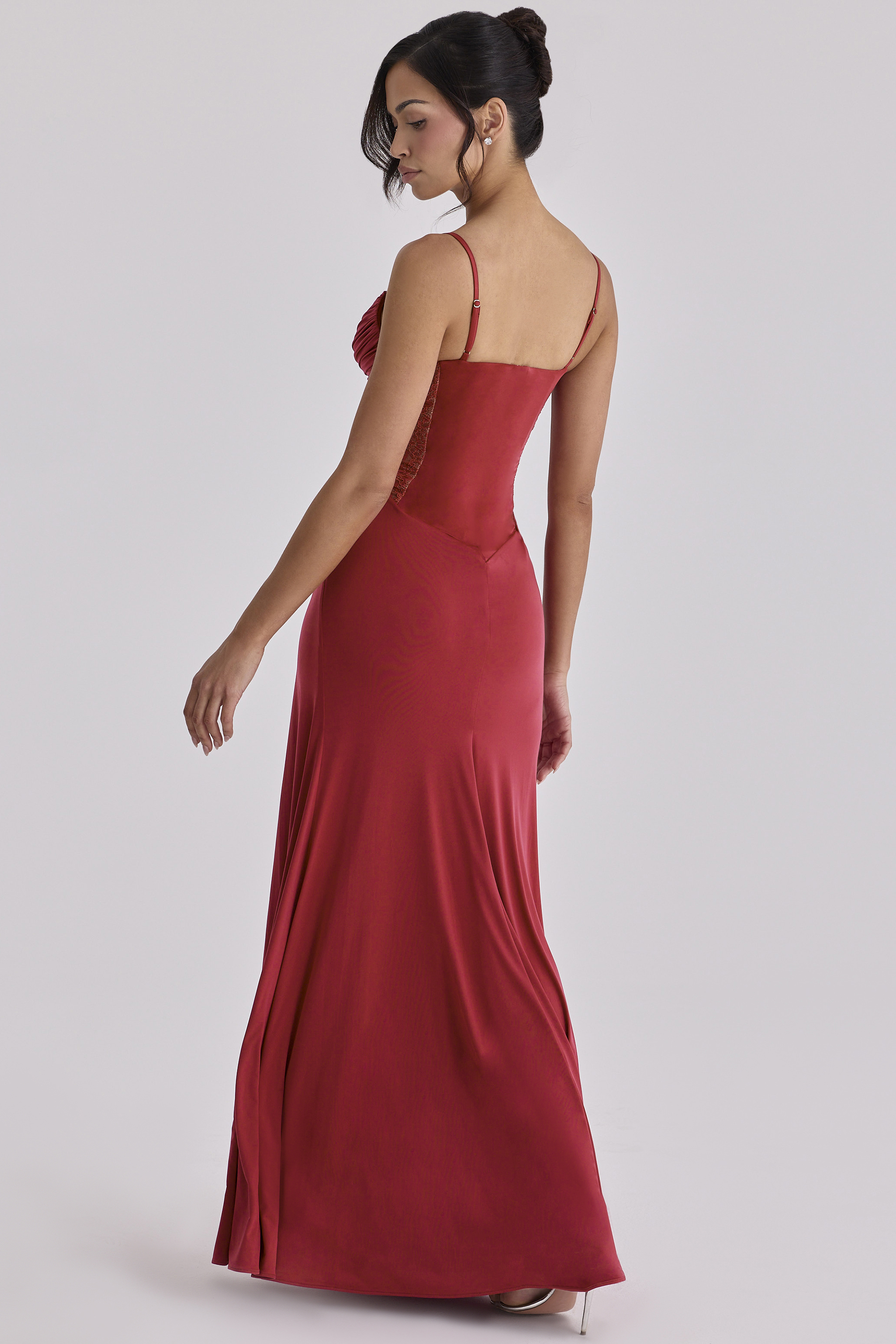 Jersey Splicing Lace See-Through Slit Maxi Dress