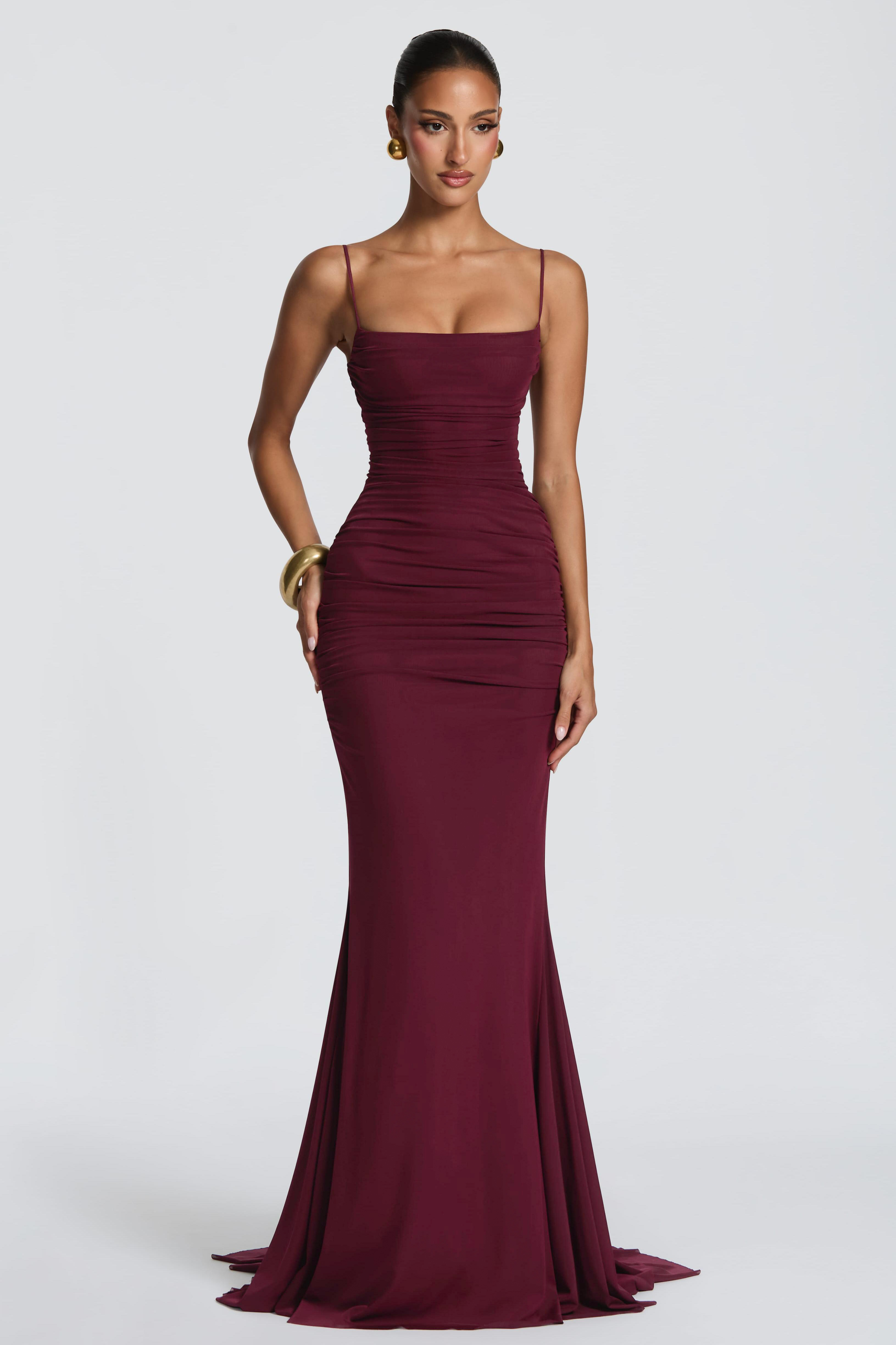 Mesh Tie-Up Gathering Maxi Dress