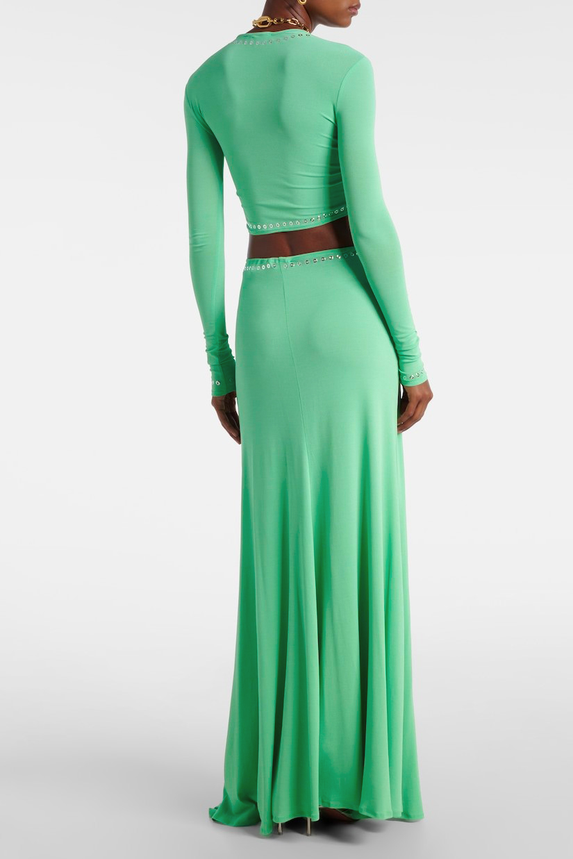 Jersey Metal Decorations Cut-Out Top &Low Waist Maxi Skirt Set
