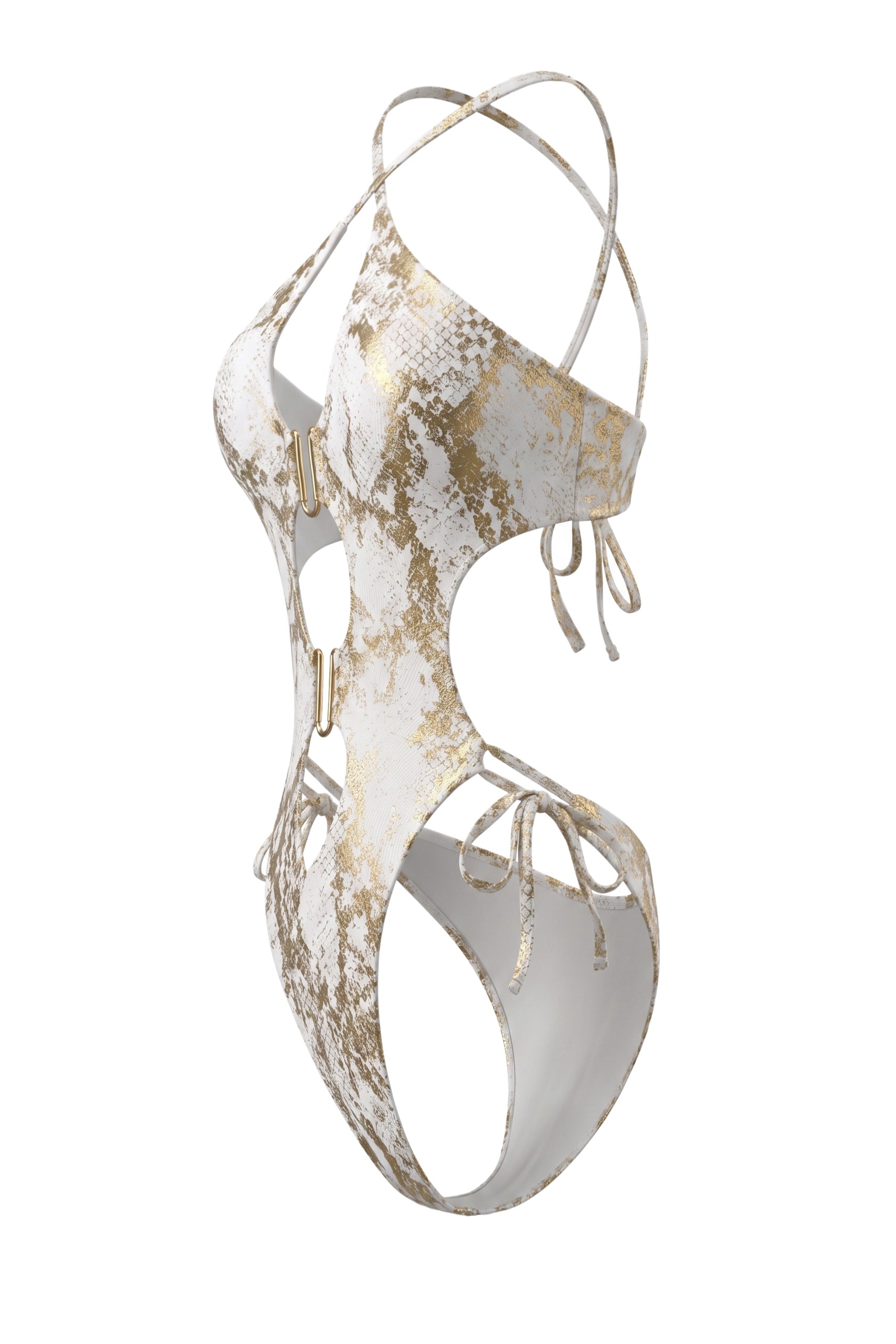 Gold Foil Stamping Metal Decorations Halter Neck One Piece Swimsuit