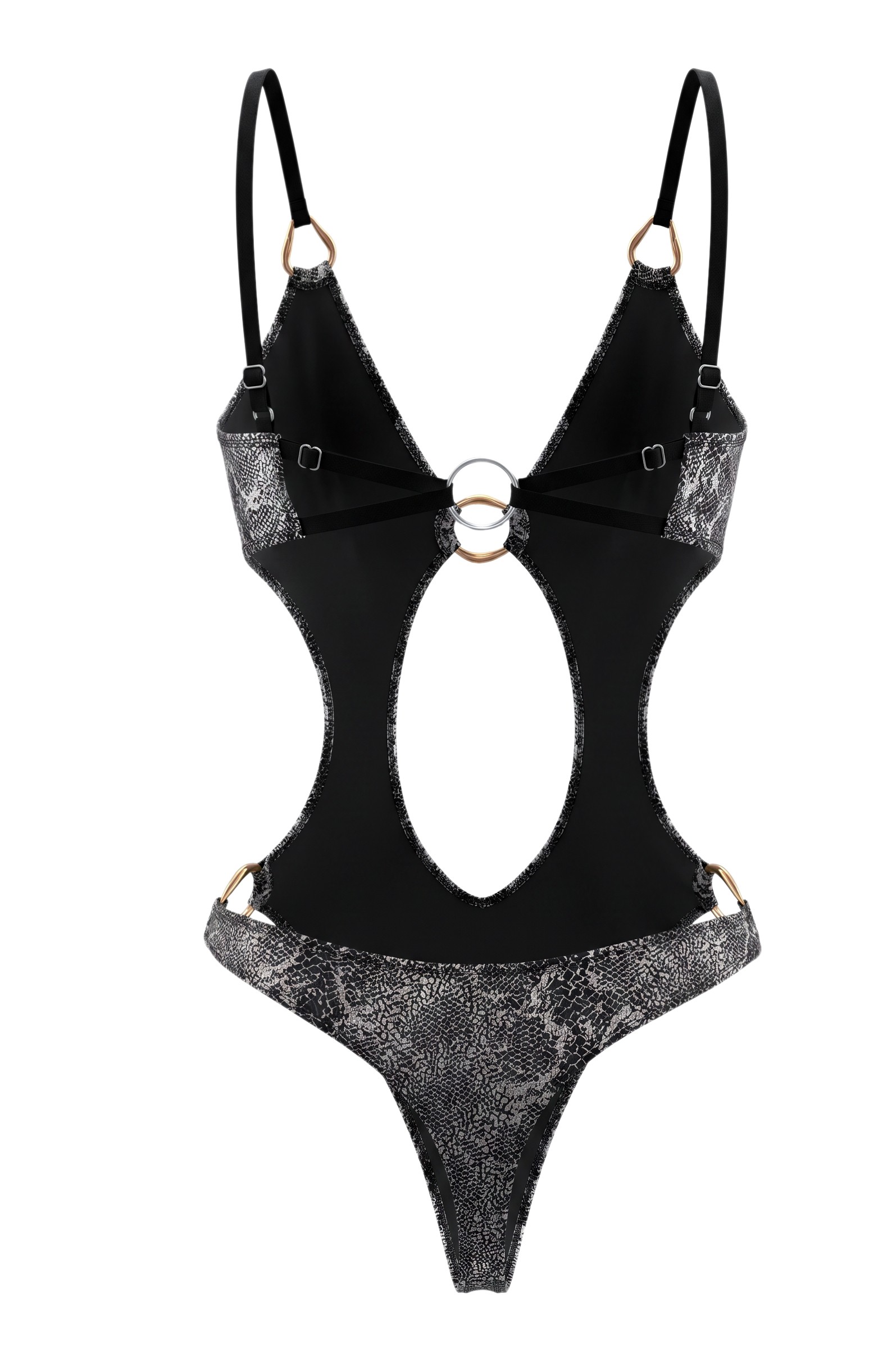 Silver Foil Stamping Metal Decorations Halter Neck One Piece Swimsuit