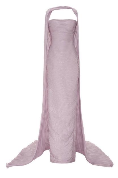 Satin Off-Shoulder Gathering Maxi Dress With Cape