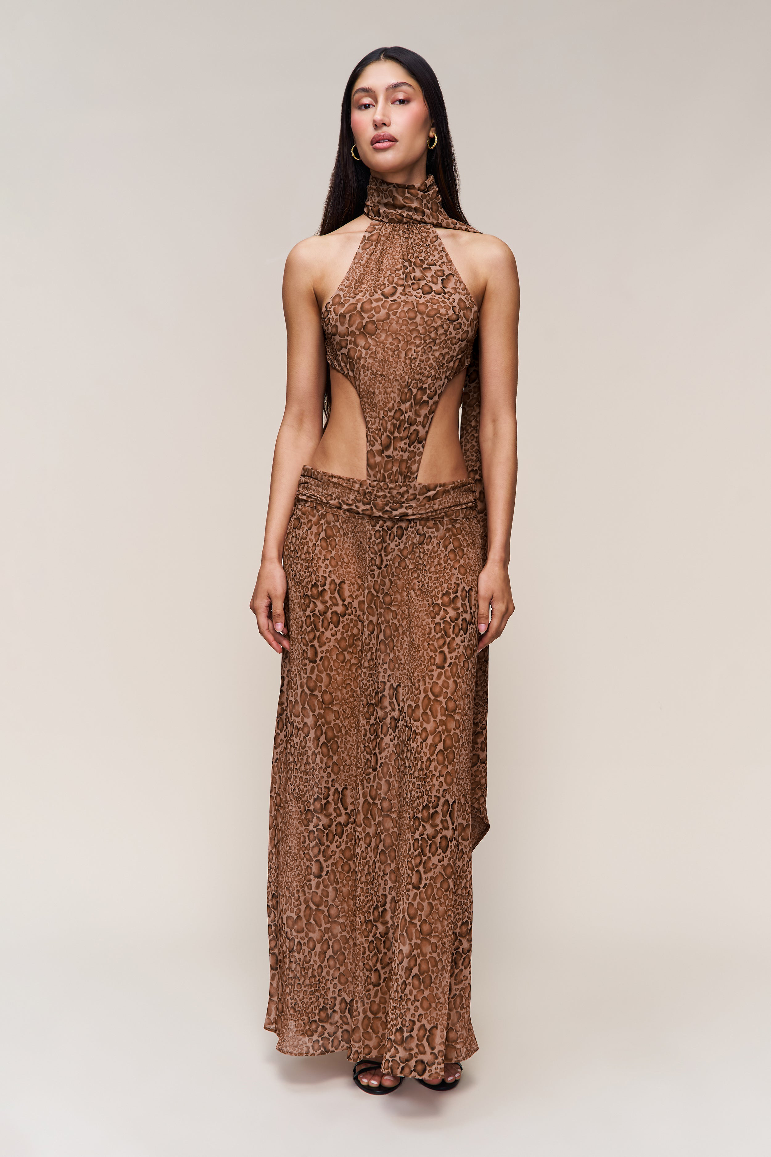 brown flower print tassel maxi dress Printed Tassel Tie Maxi Empire Dress | Beige